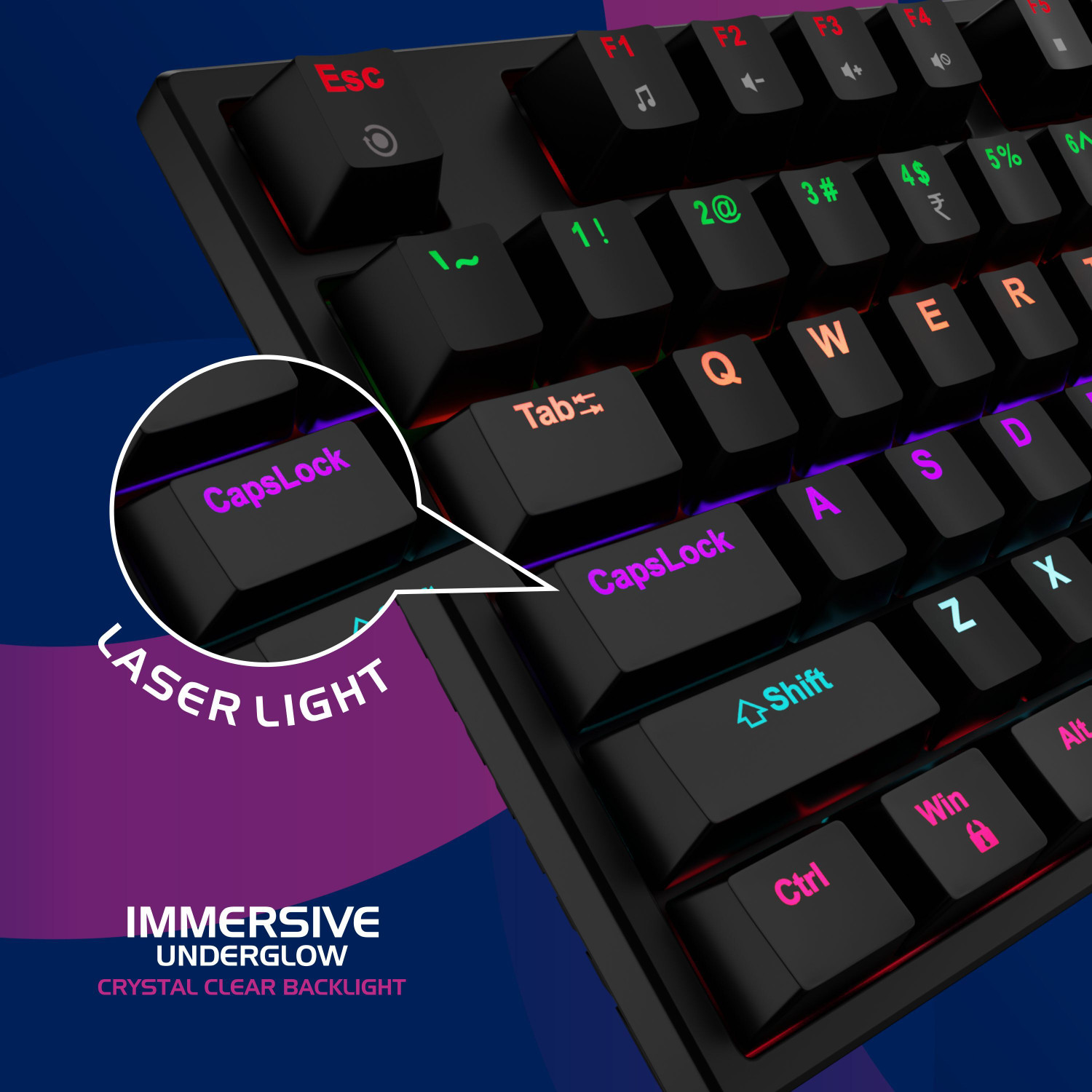 Image of zebion SPEAR,25 Anti Ghosting Keys, 16 Lighting Effects, Type C Braided Cable Wired USB Standard Gaming Keyboard Compatible with Desktop, Laptop, Tablet, Mac