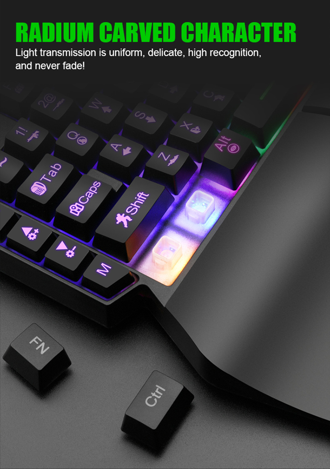 Image of DWH F6 One-Handed RGB Gaming Keyboard with Wrist Rest and backlit , 35 Keys Wired USB Laptop-size Gaming Keyboard Compatible with Desktop, Laptop, Mac