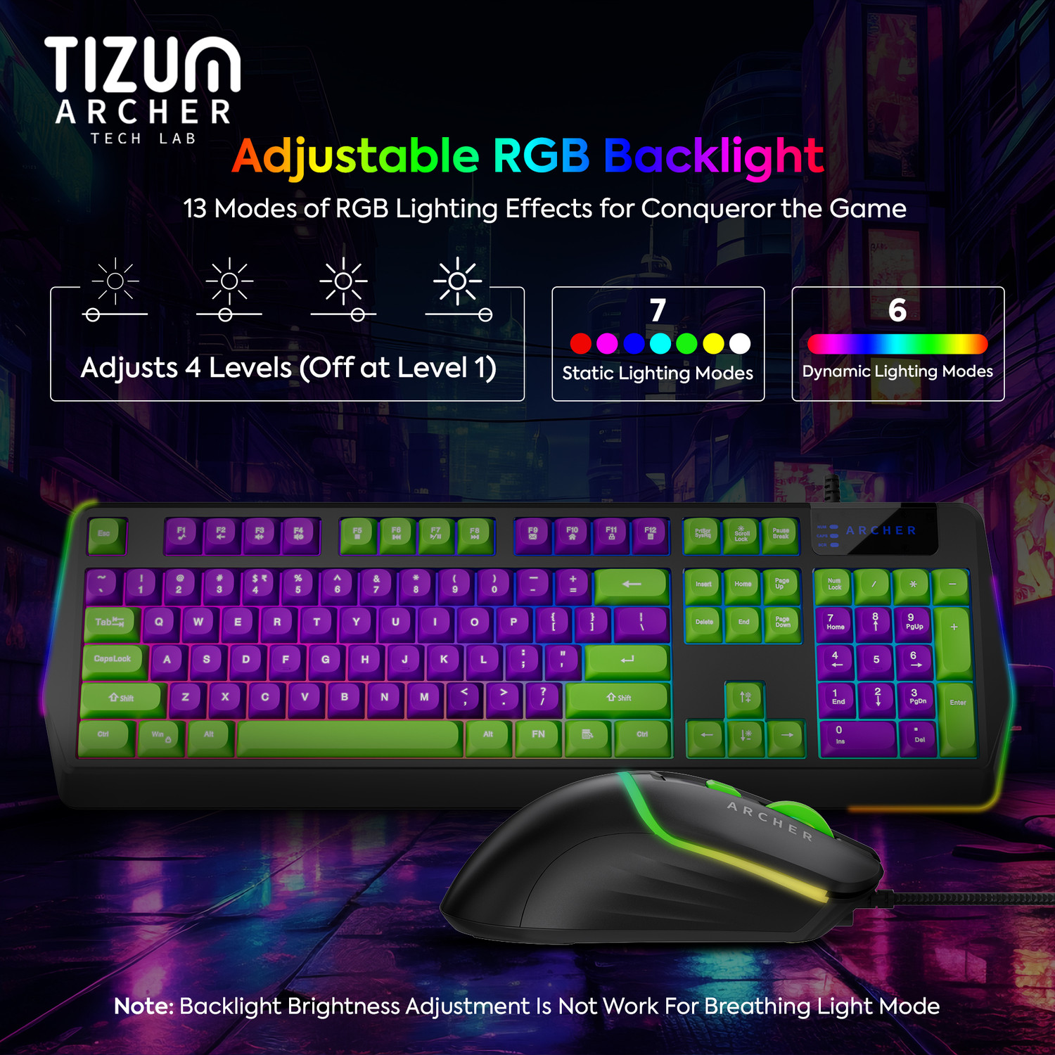 Image of Tizum Archer Tech Lab wired gaming keyboard & mouse combo Wired USB Standard Gaming Keyboard Compatible with Desktop, Laptop