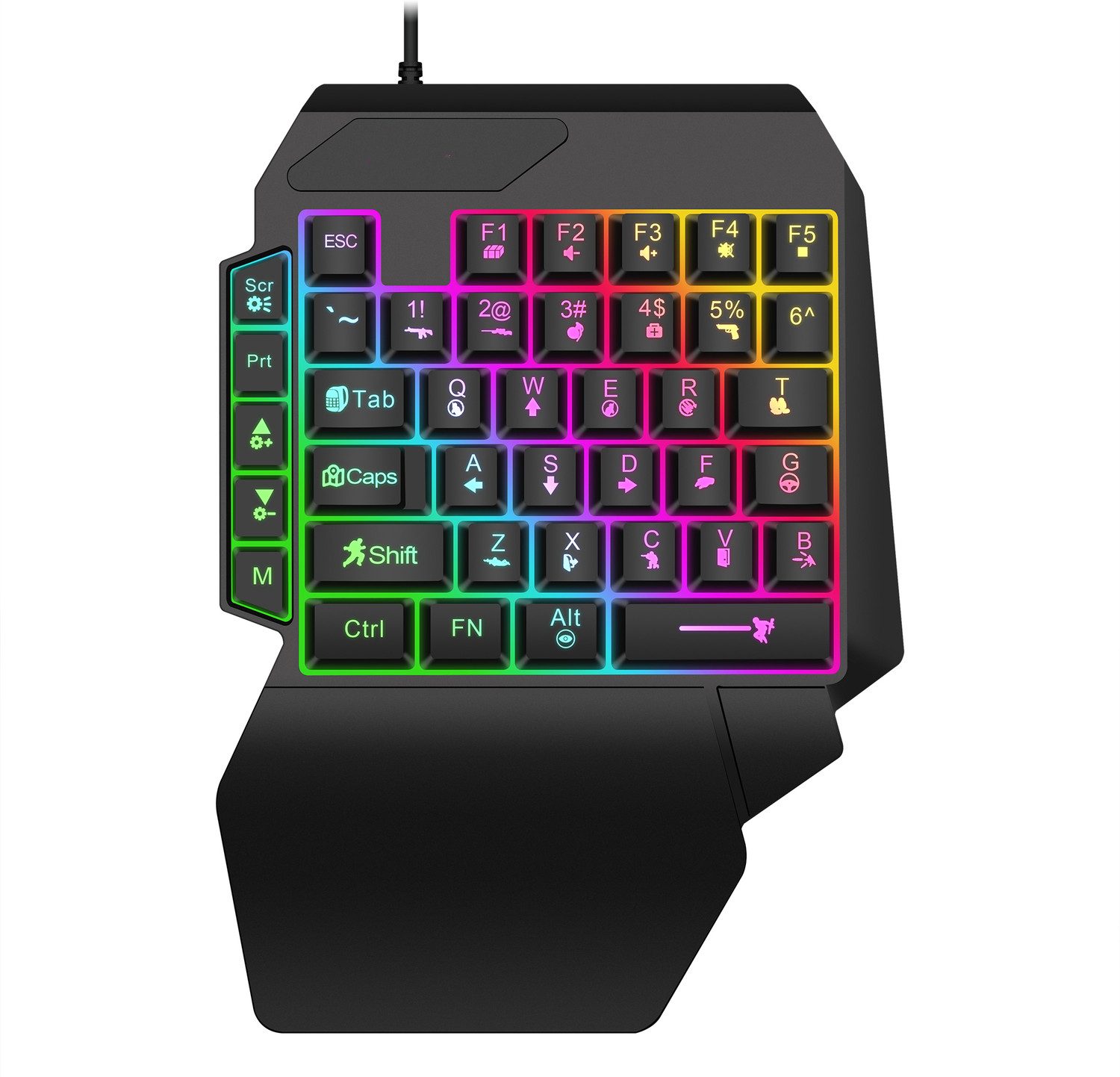 Image of DWH F6 One-Handed RGB Gaming Keyboard with Wrist Rest and backlit , 35 Keys Wired USB Laptop-size Gaming Keyboard Compatible with Desktop, Laptop, Mac
