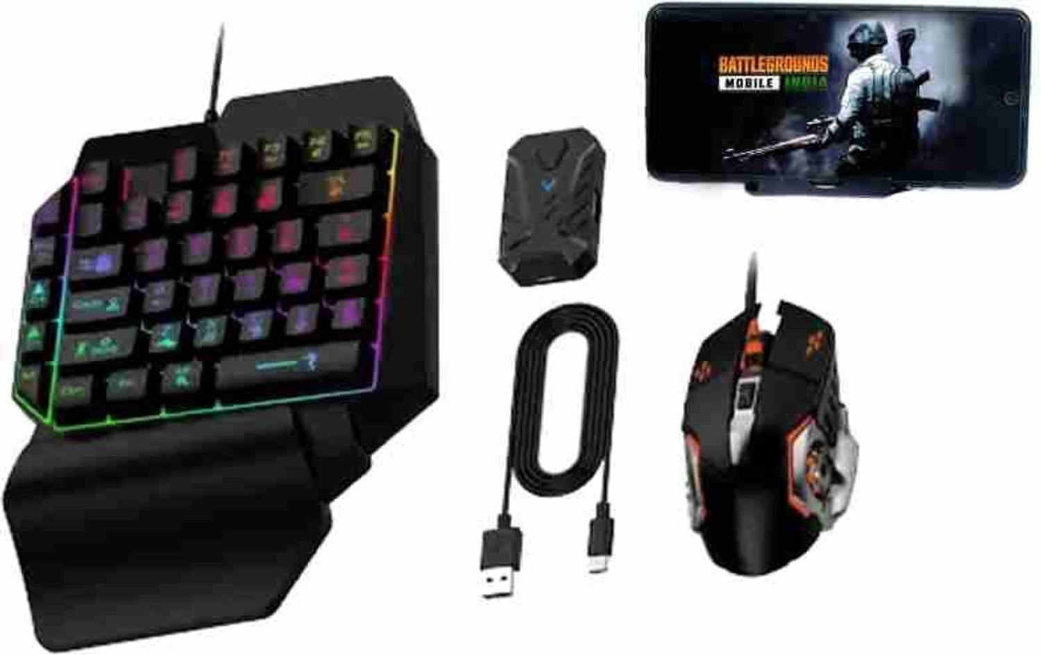 Image of Playtastic RGB One Handed Mechanical Gaming Keyboard and Mouse Bluetooth Standard Gaming Keyboard Compatible with Desktop, Laptop, Mac