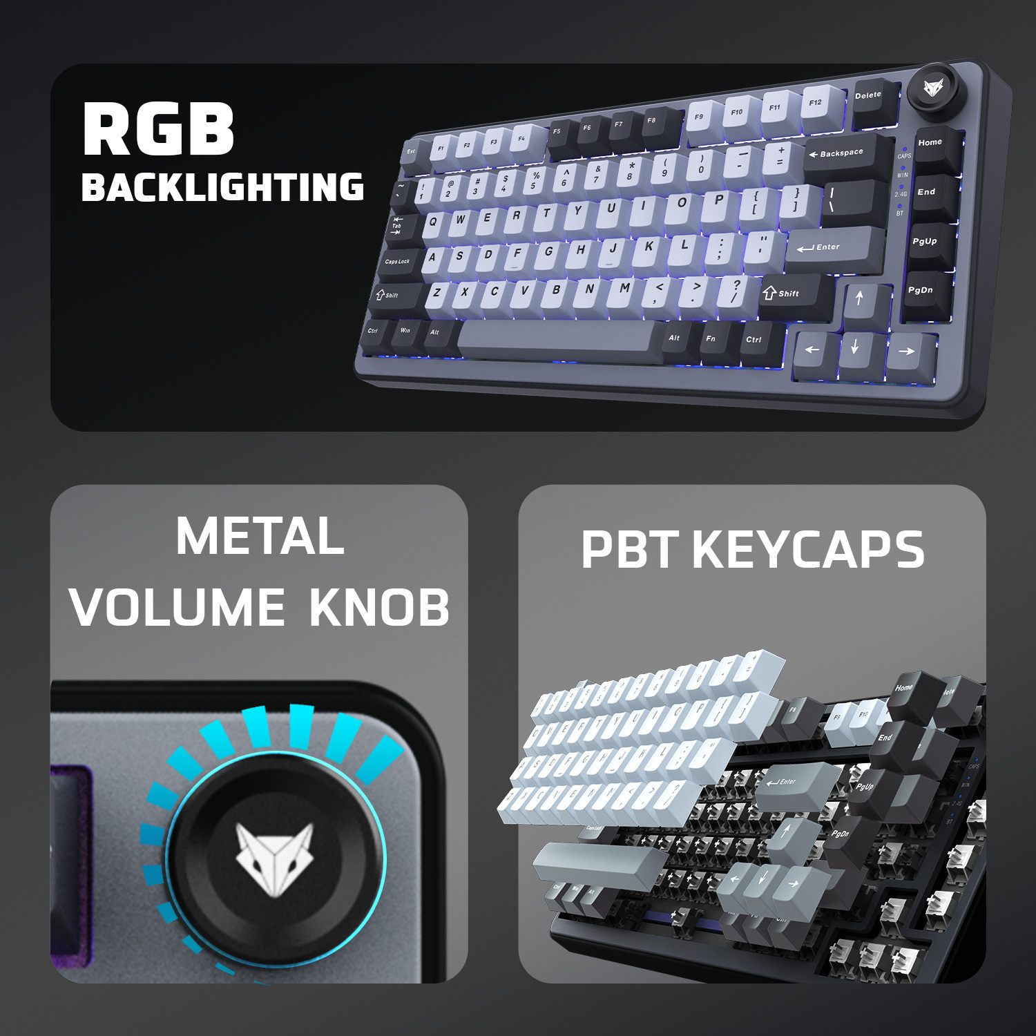 Image of EVOFOX Ronin X75 Tri-Mode with Gasket & Hot Swap Switches, Web Software Programmable Bluetooth, Wireless, Wired USB Tenkeyless Gaming Keyboard Compatible with Desktop, Laptop, Mac