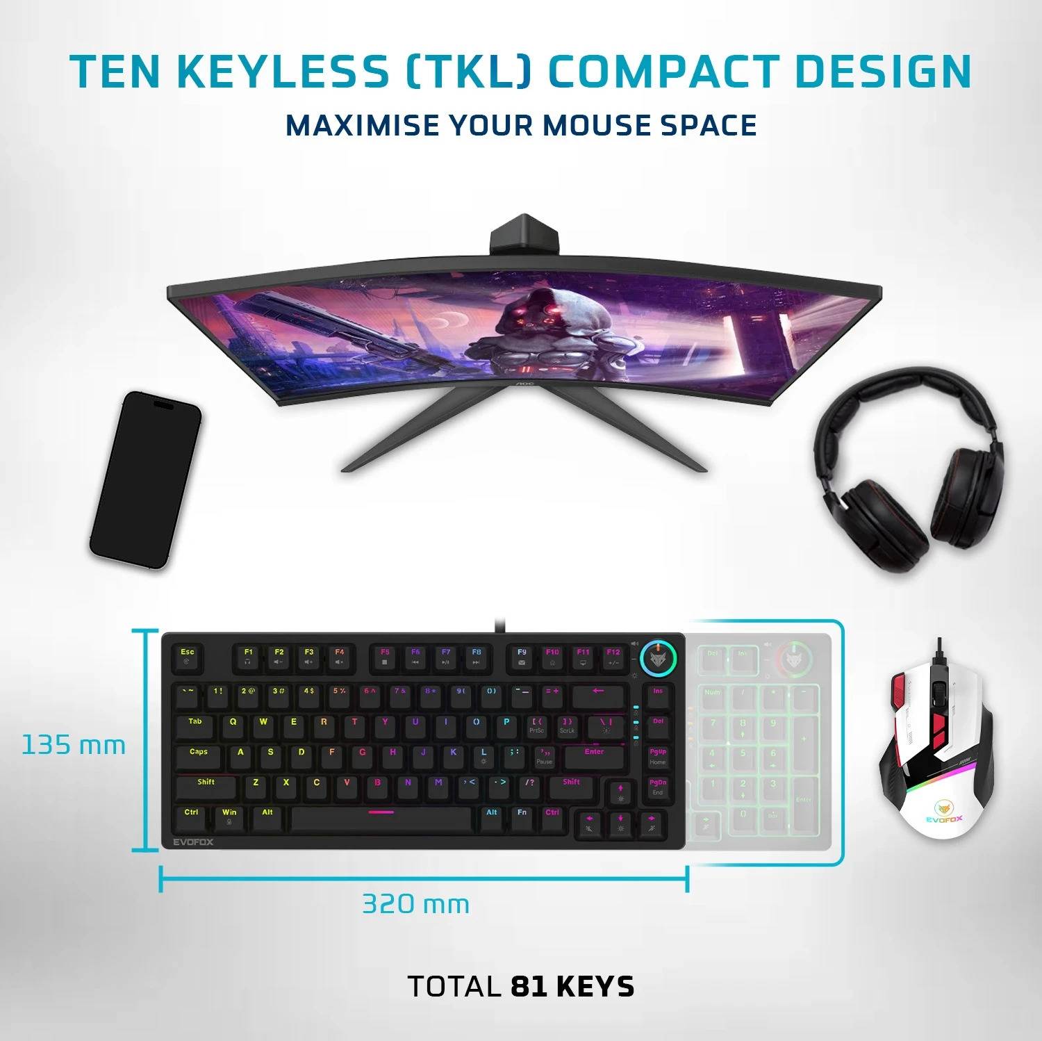 EVOFOX Katana X2 TKL Mechanical Wired USB Gaming Keyboard - Image 3