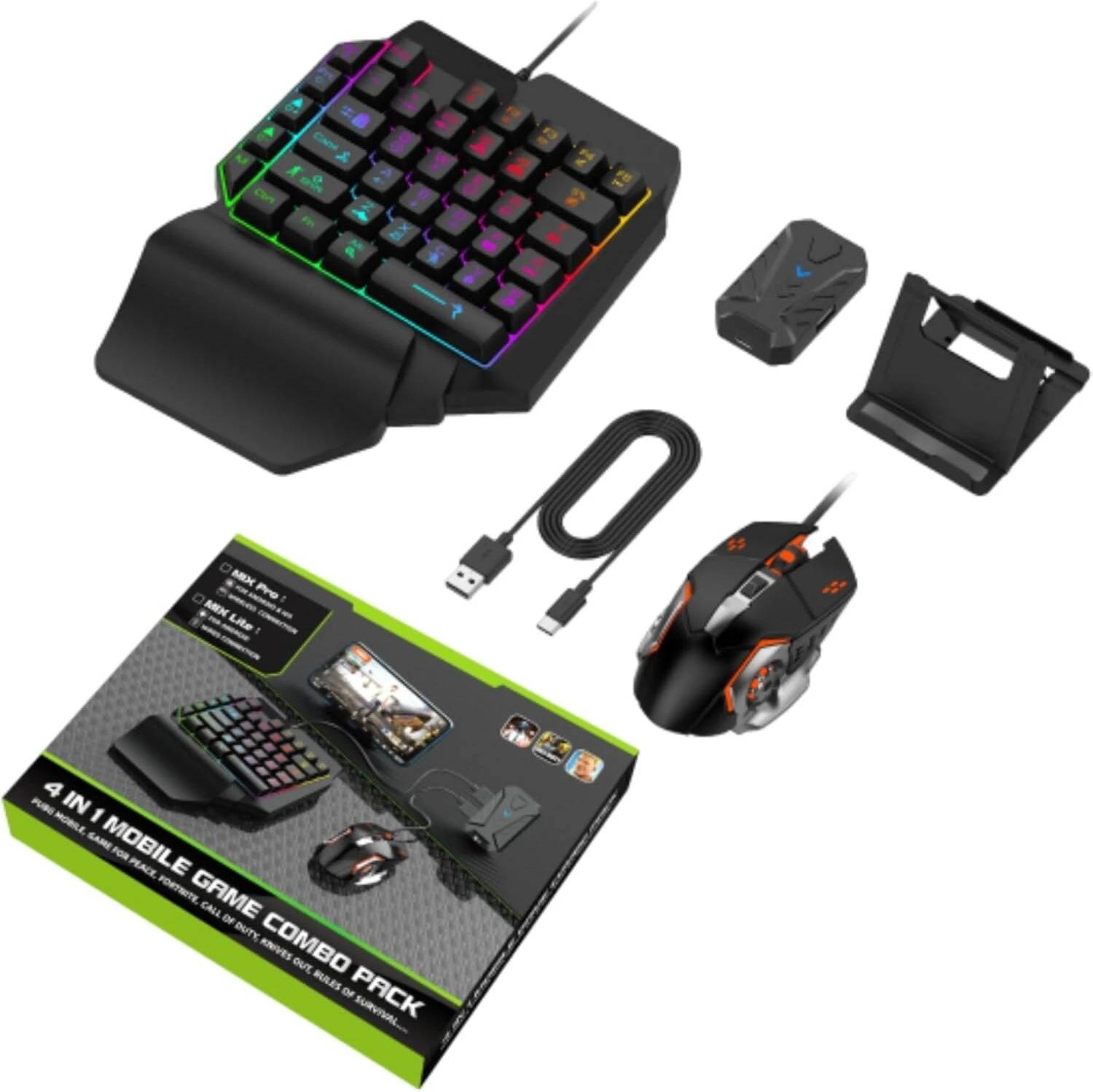 BCG 4 in 1 Mobile Game Combo Pack with RGB Mini Keyboard & Mouse - Image 3