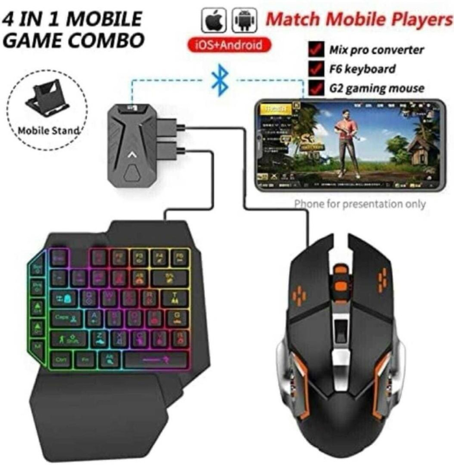 Image of Confiavel One Hand Non Mechanical Gaming Keyboard and Backlit Mouse Combo Set Bluetooth Standard Gaming Keyboard Compatible with Desktop, Laptop, Mac