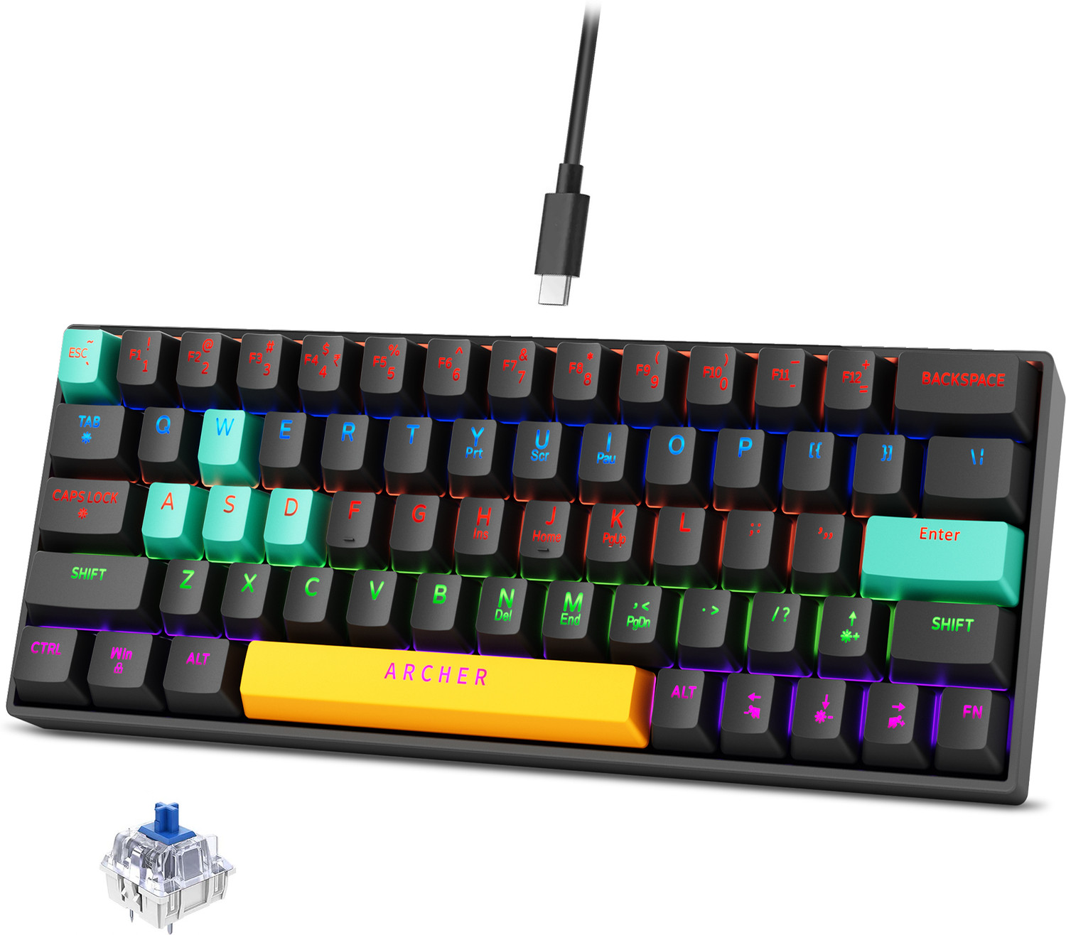 Image of Tizum Archer Tech Lab Wired USB Standard Gaming Keyboard Compatible with Desktop, iPad, Laptop, Mac, Tablet