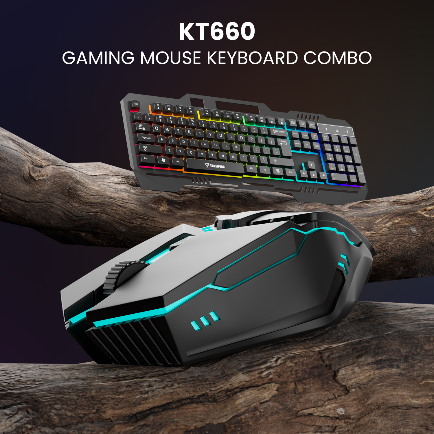 Image of Techfire KT660 Anti-ghosting, Aluminium body , Gaming Keyboard & Mouse Set Wired USB Standard Gaming Keyboard Compatible with Desktop, Laptop, Mac