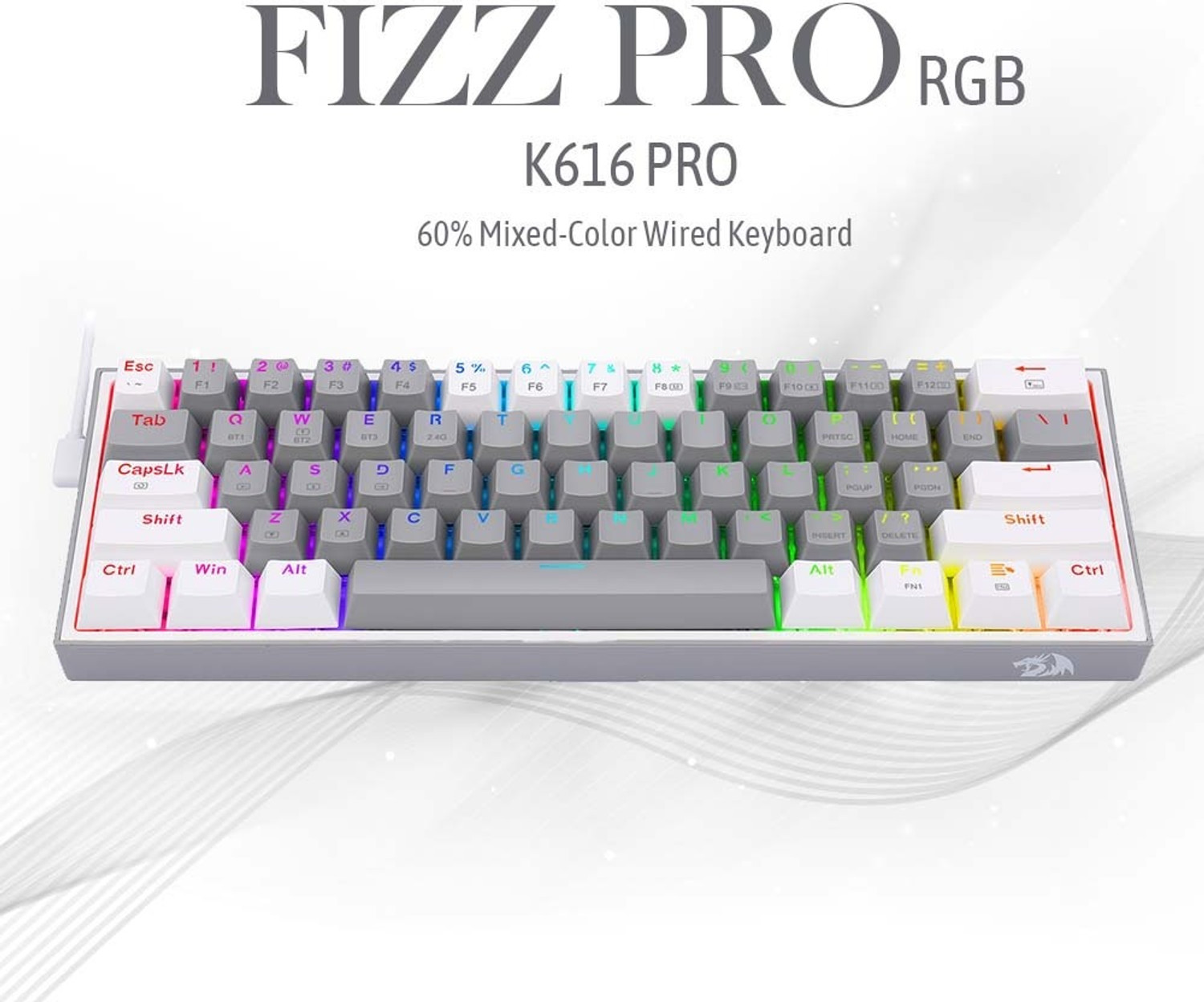 Image of Redragon (Open Box) K616 Fizz PRO 60% 3-Mode, 61 Keys, Linear Red Switch Wireless Standard Gaming Keyboard Compatible with Desktop, Laptop, Tablet