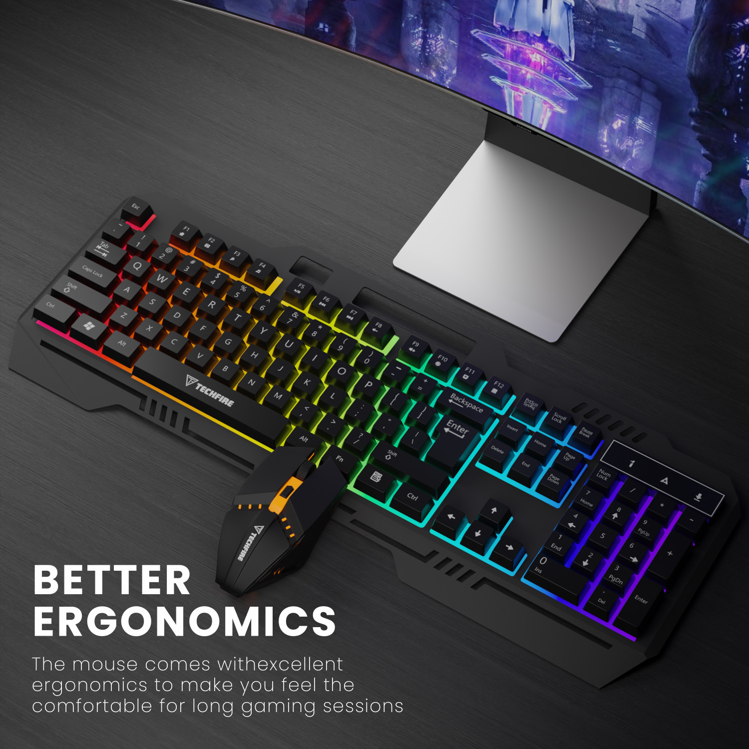 Image of Techfire KT660 Anti-ghosting, Aluminium body , Gaming Keyboard & Mouse Set Wired USB Standard Gaming Keyboard Compatible with Desktop, Laptop, Mac