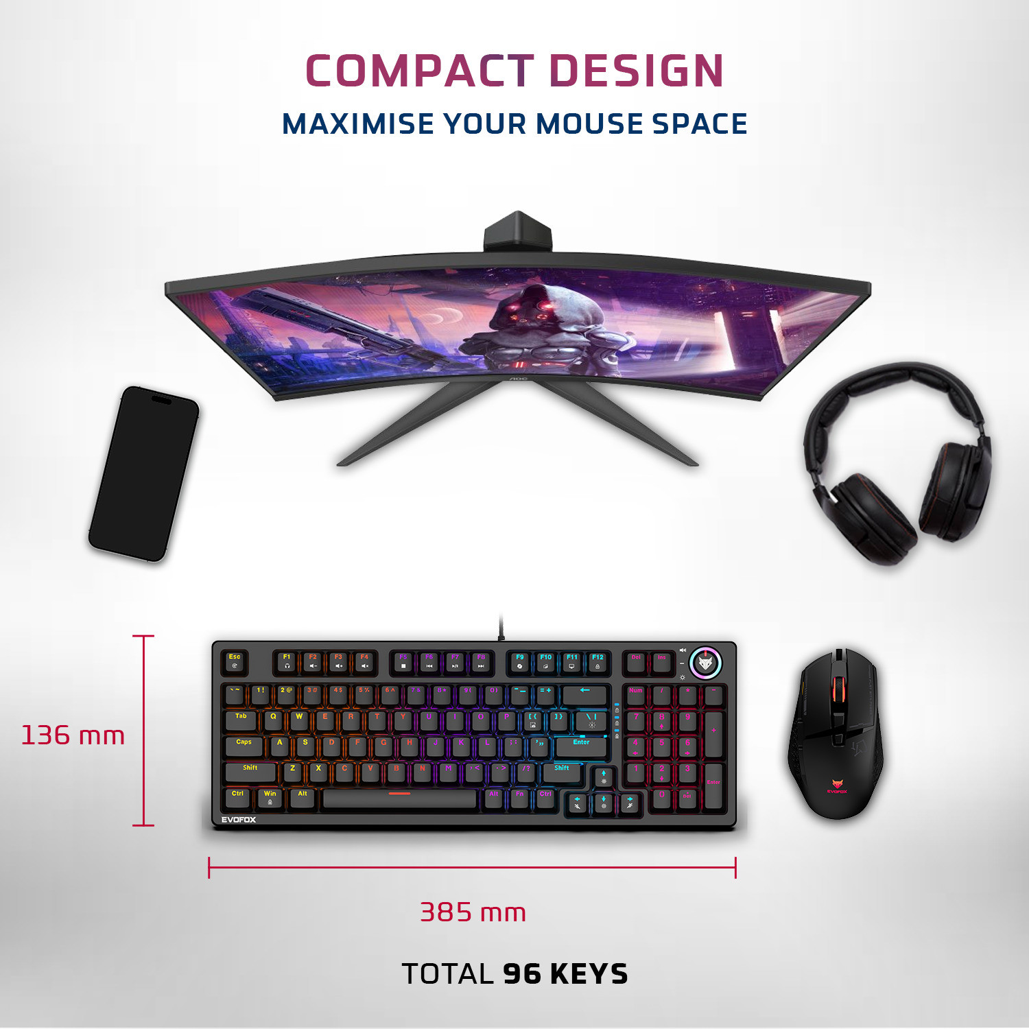 Image of EVOFOX Katana X2 Mechanical with Dynamic Backlighting, Volume Knob, Anti Ghosting Keys Wired USB Standard Gaming Keyboard Compatible with Desktop, Laptop