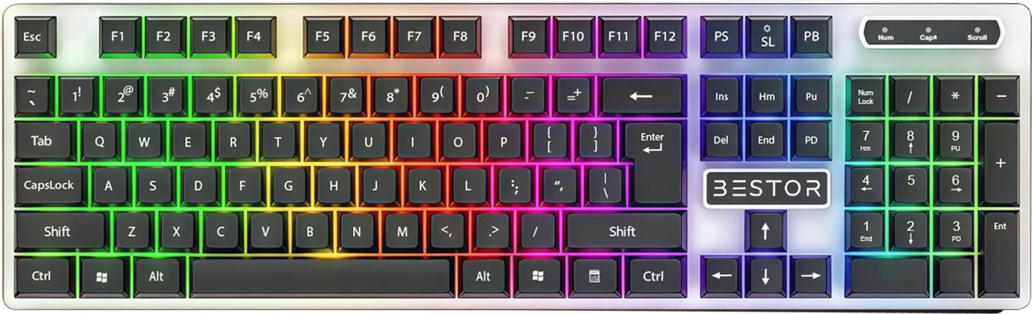 Image of Bestor RGB Gaming Keyboard High-Precision Silent Keys Lightweight Design Plug & Play Wired USB Standard Gaming Keyboard Compatible with Desktop, Laptop