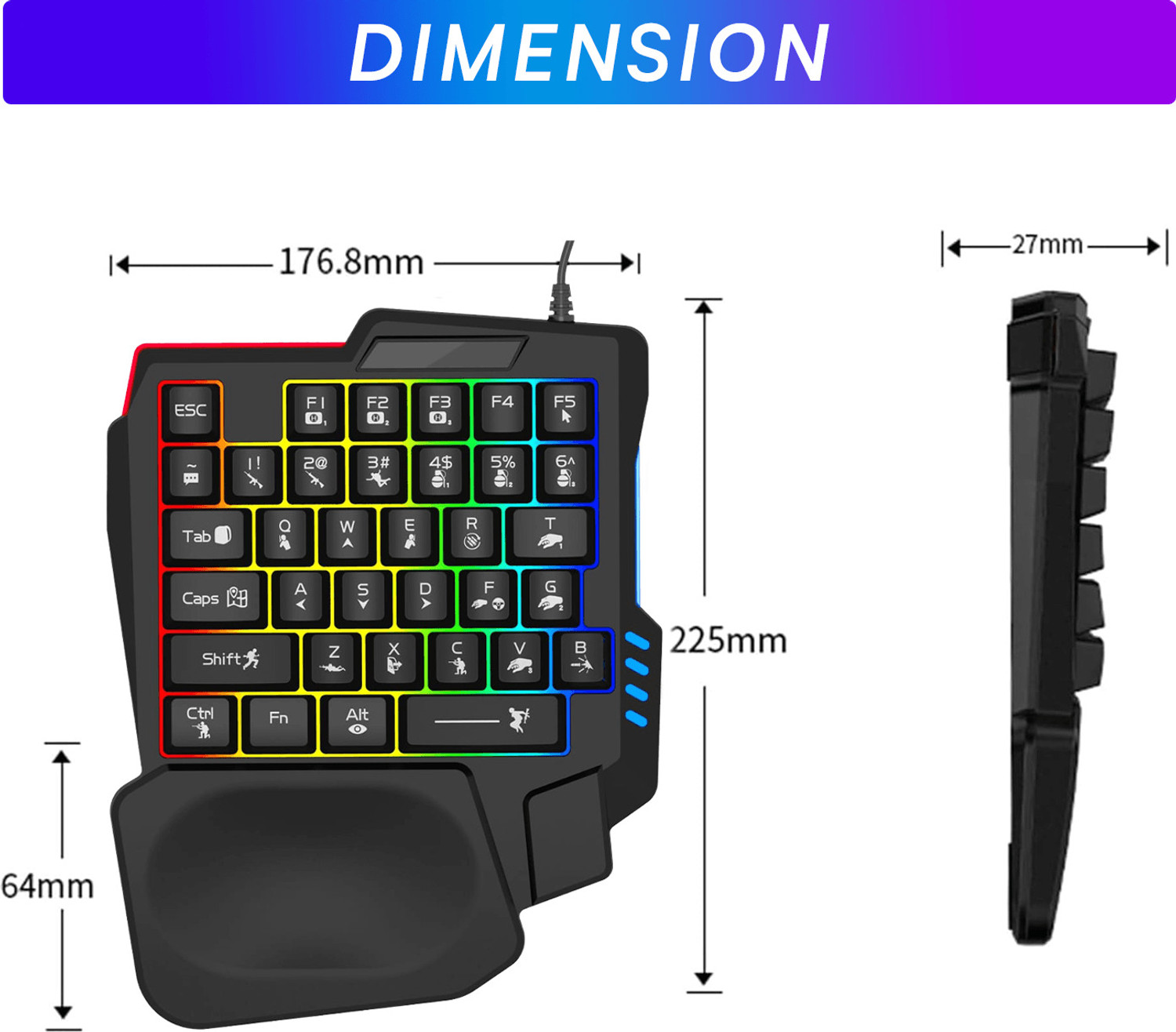 Image of xavion One Handed RGB Backlite 35Keys Wired USB Handheld Gaming Keyboard Compatible with Desktop, Laptop, Mac