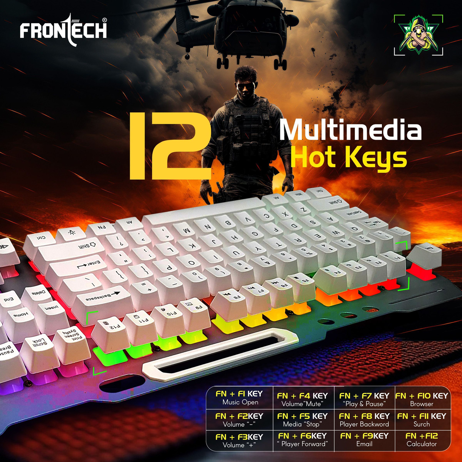 Image of Frontech KB-0013P Wired USB Standard Gaming Keyboard Compatible with Desktop, Laptop