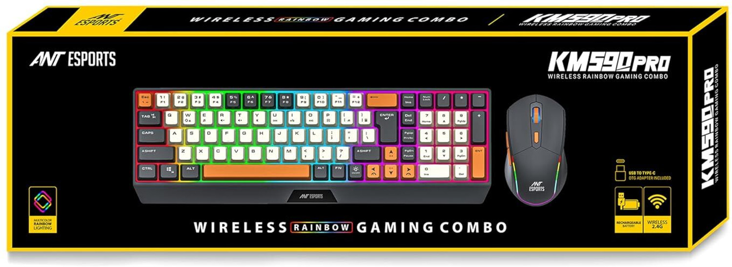 Image of Ant Esports KM590 Pro Wireless Gaming Keyboard and Mouse Combo Grey-Orange- Beige Wireless Standard Gaming Keyboard Compatible with Desktop, Mac, Laptop