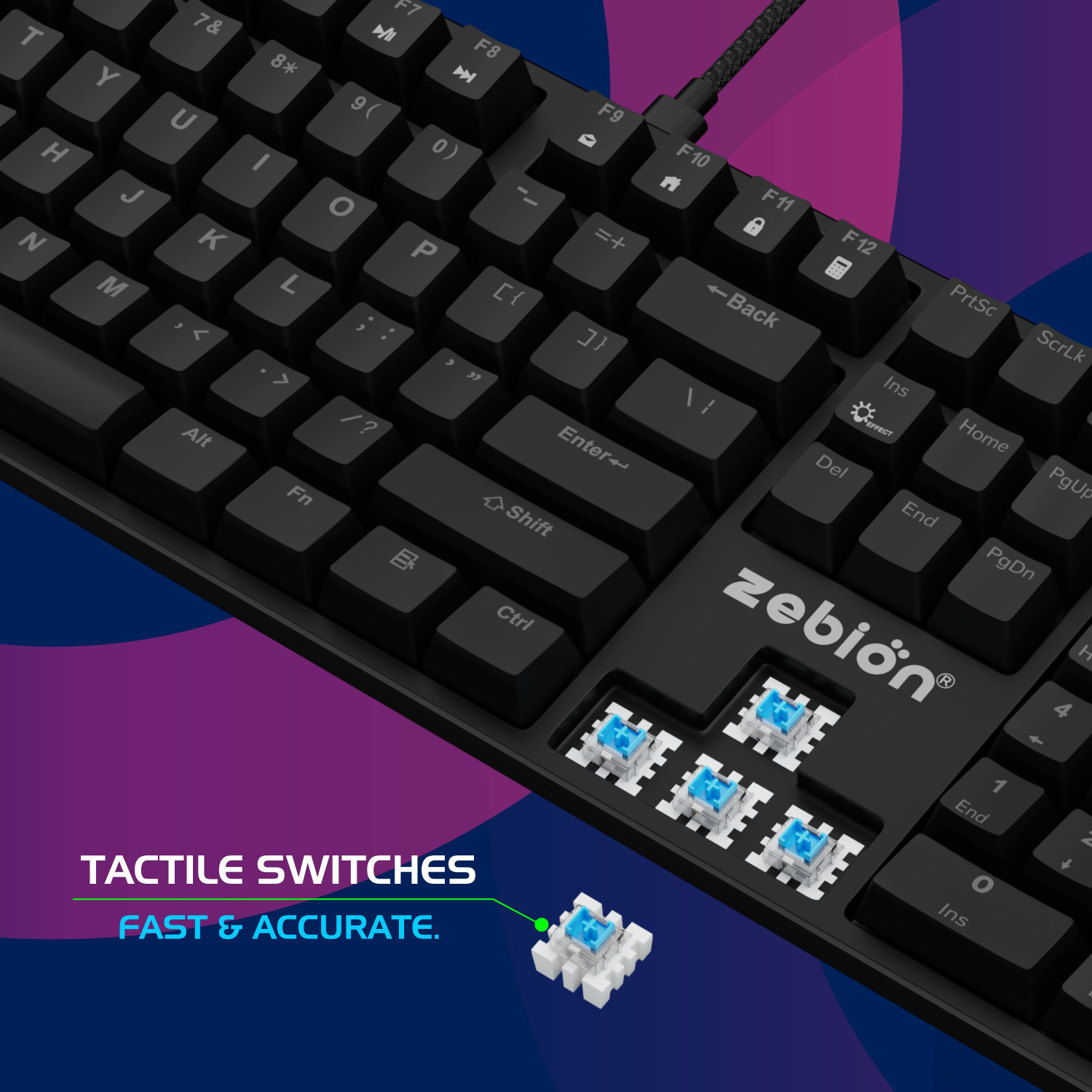 Image of zebion SPEAR,25 Anti Ghosting Keys, 16 Lighting Effects, Type C Braided Cable Wired USB Standard Gaming Keyboard Compatible with Desktop, Laptop, Tablet, Mac