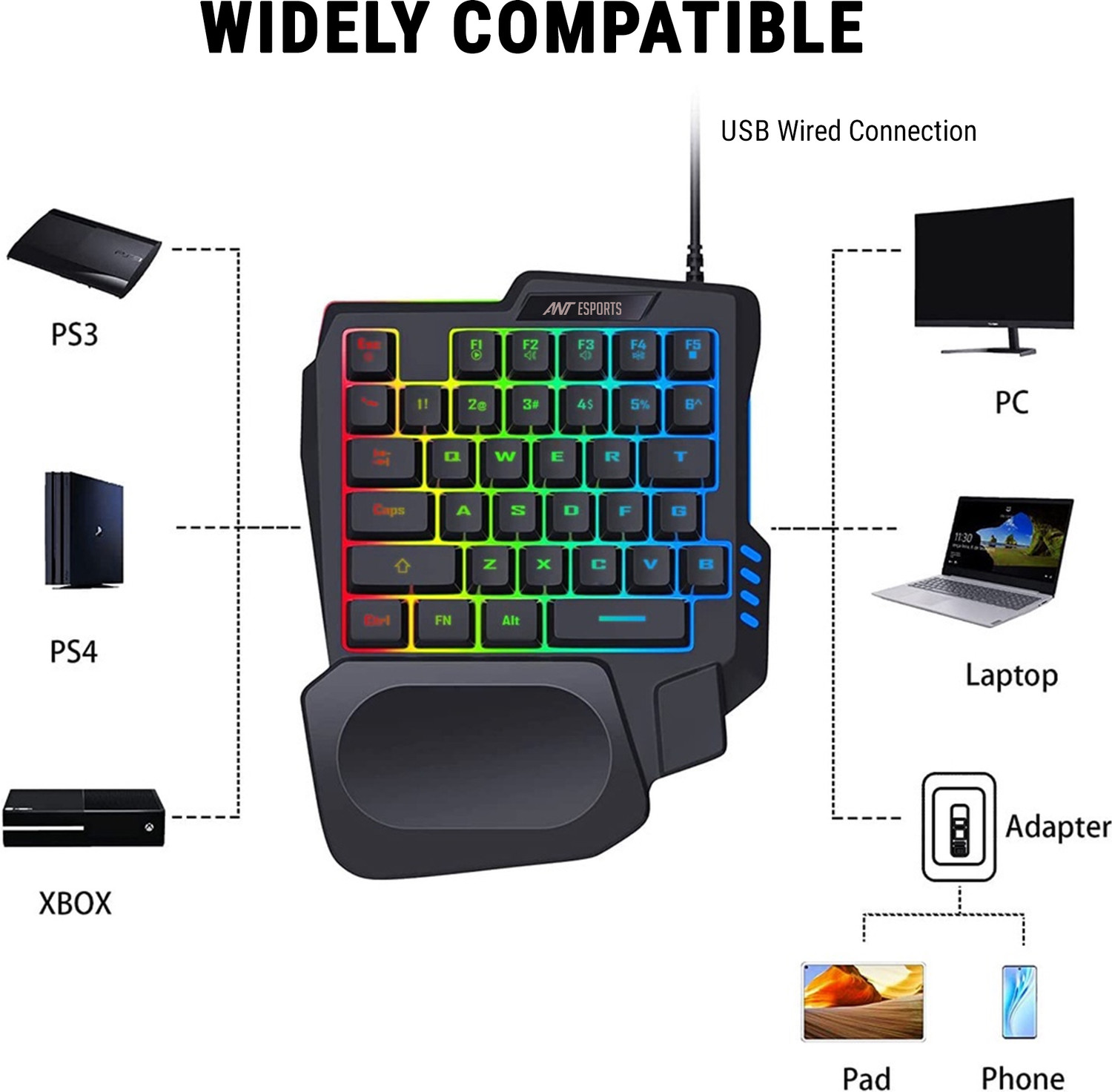 Image of Ant Esports MG401 Smart Connector Handheld Gaming Keyboard Compatible with Desktop, Laptop, Tablet