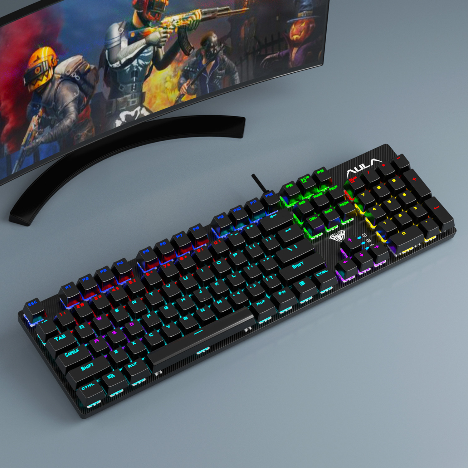 Image of Aula S2022 Mechanical Wired USB Standard Gaming Keyboard Compatible with Desktop, Laptop, Mac stand support
