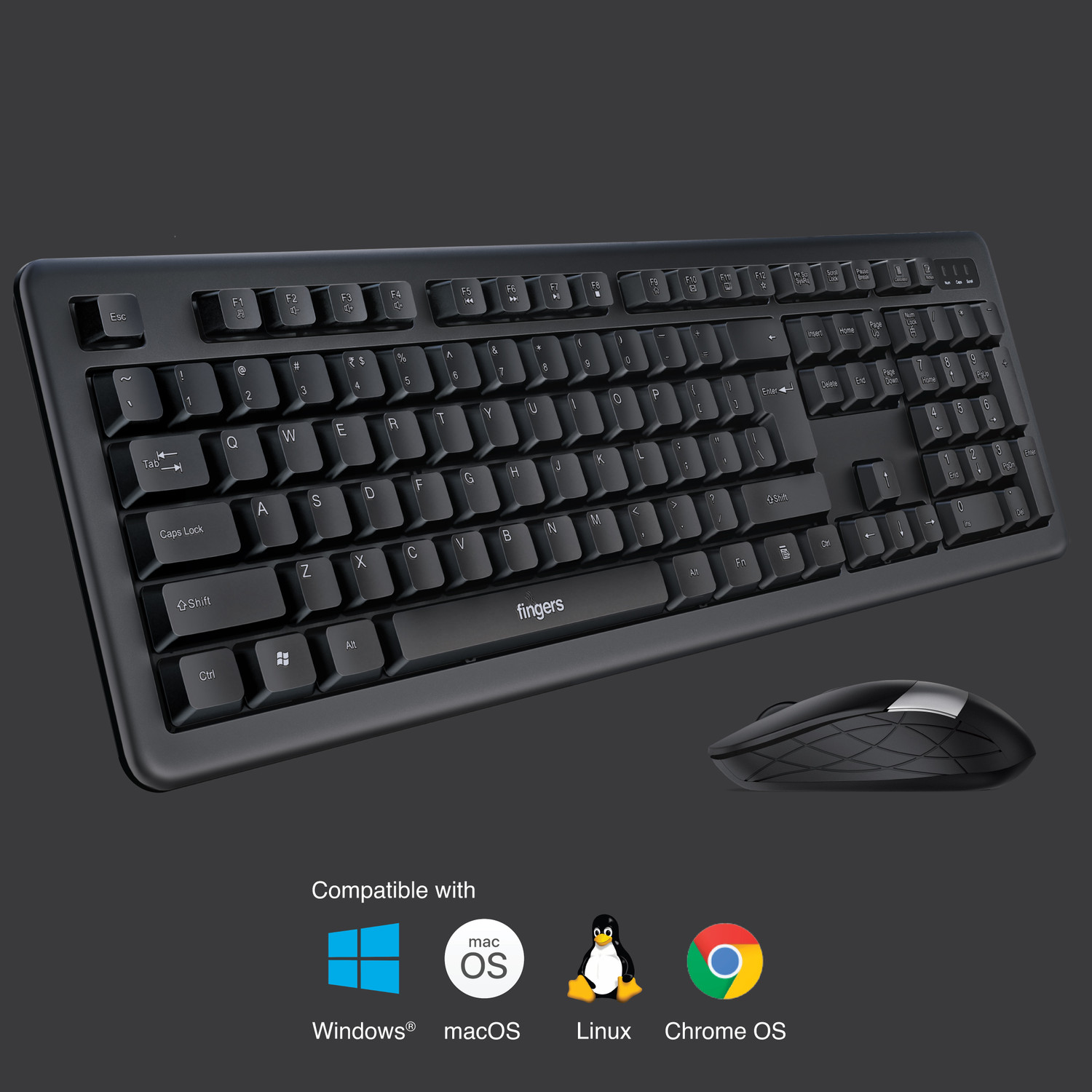 Image of FINGERS Duo-Recharge Combo With Mouse Wireless Standard Desktop Keyboard Compatible with Desktop, Laptop, Tablet, iPad, Mac Easy to Use,Plug and Play,Quick, Comfy Durable body