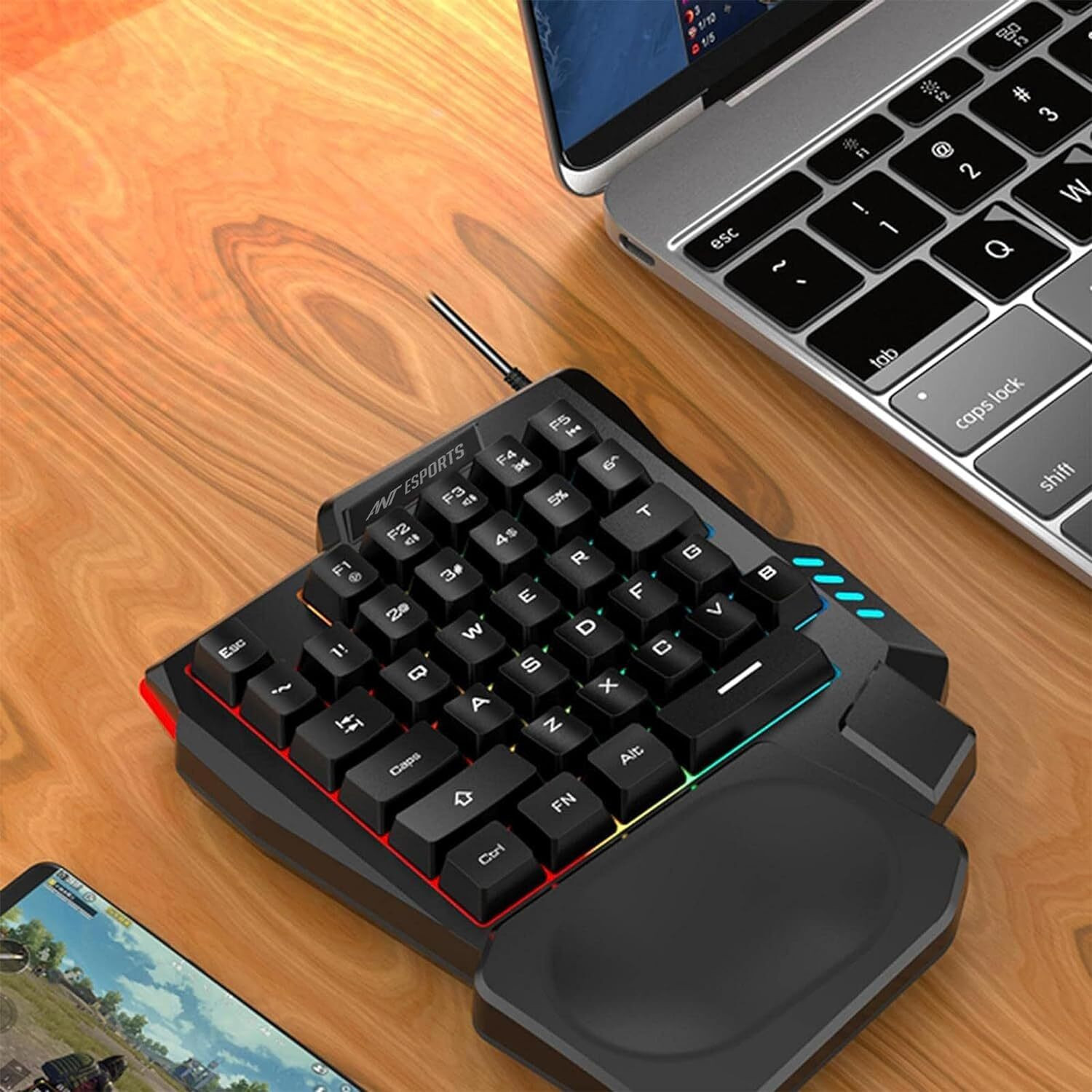 Image of Ant Esports MK1001 One Handed RGB Backlit 35 Keys Gaming Wired USB Handheld Gaming Keyboard Compatible with Desktop, Laptop, Mac with 35 Keys Layout, Backlit LED Illumination (Black)