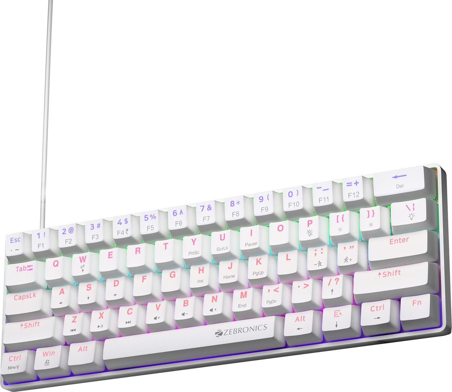 Image of ZEBRONICS ZEB-MK1 Wired USB Tenkeyless Gaming Keyboard Compatible with Desktop, Laptop, Mac Silent linear Red Switches, 26 Anti Ghosting, Double shot KeyCaps, 17 LED Modes, 61 keys,Mechanical