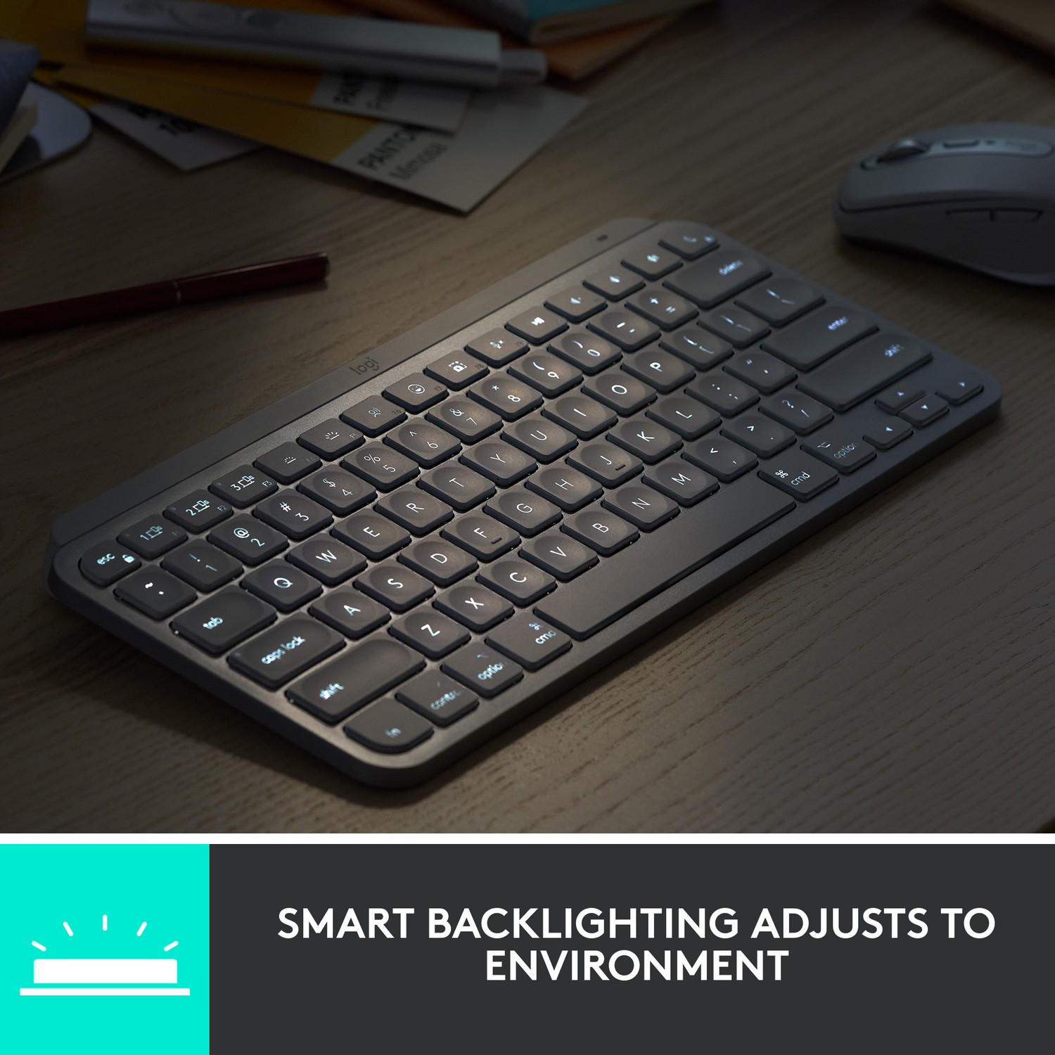 Image of Logitech MX Keys Mini, Compact, Bluetooth, Backlit, USB-C, Metal Build Wireless Standard Multi-device Keyboard Compatible with Desktop, Laptop, Mac Mx Keys Mini