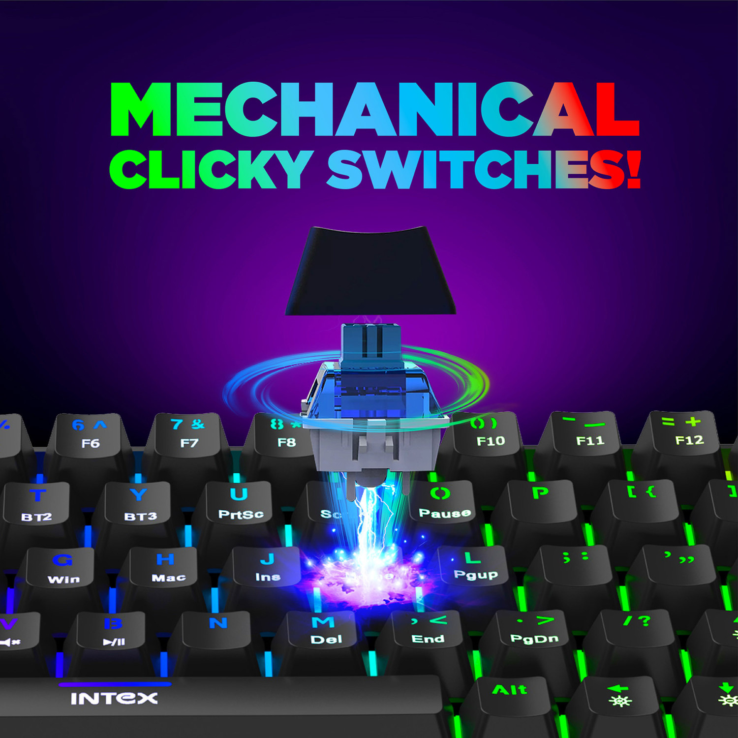 Image of Intex Caliber Pro Keyboard RGB LED light Mechanical blue switch IT-WLKB011 Wireless Standard Gaming Keyboard Compatible with Desktop, Laptop, Mac Caliber Pro