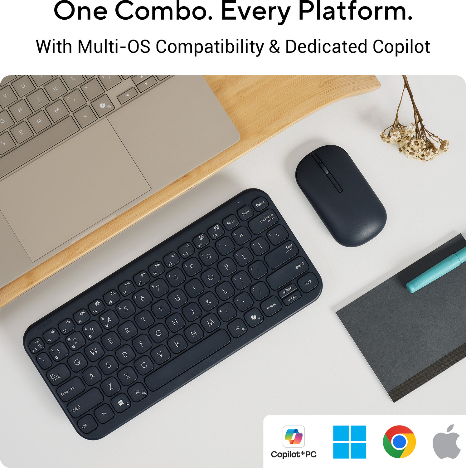 Image of ASUS Wireless Keyboard and Optical Mouse Set CW200, Up to 1600dpi Wireless Tenkeyless Laptop Keyboard Compatible with Laptop, Desktop, Tablet