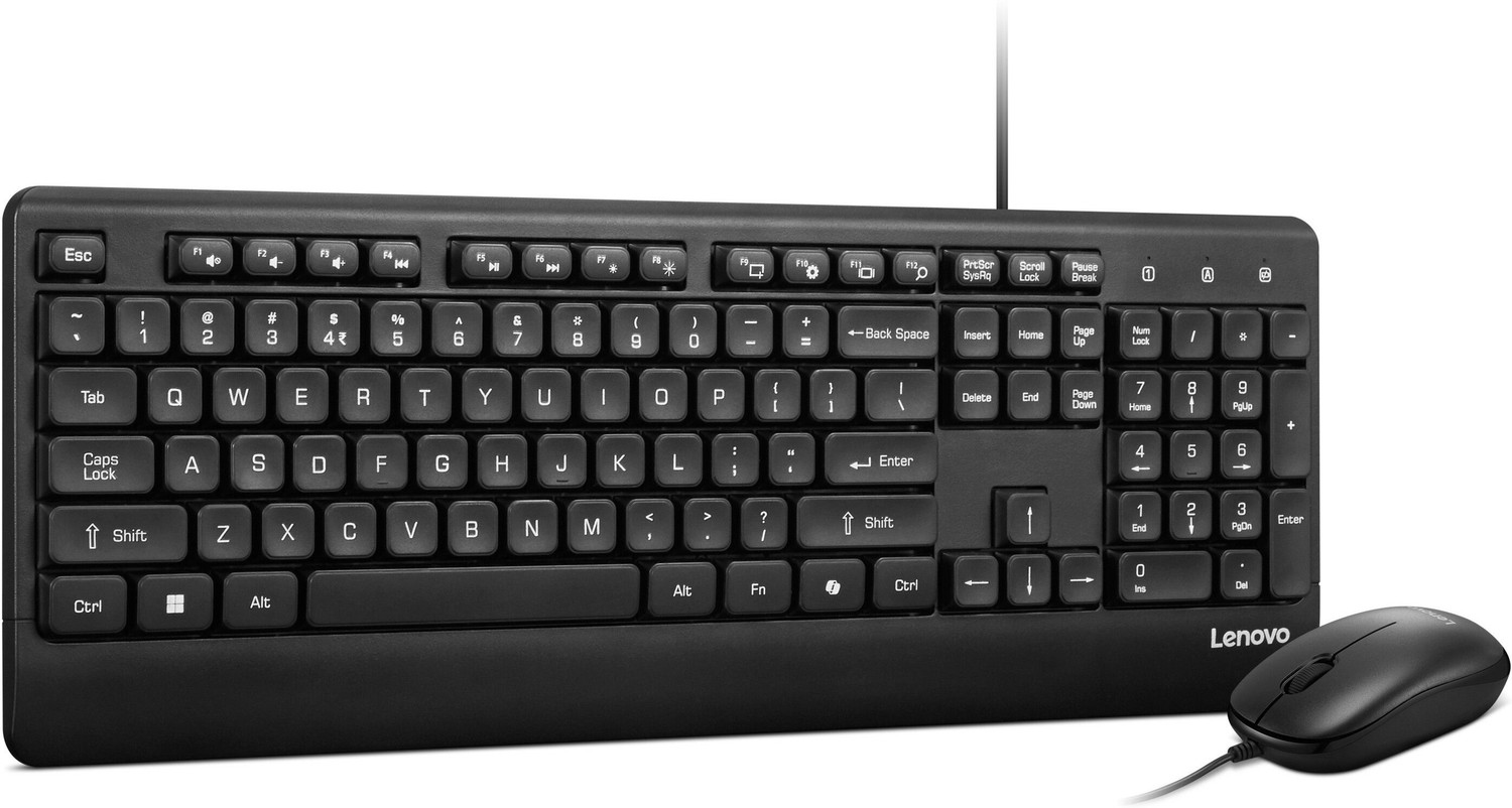 Image of Lenovo 110 USB-A Wired combo Wired USB Standard Laptop Keyboard Compatible with Laptop with 1600 DPI Optical Mouse, USB-A Wired Connection, Spill-Resistant Design, One-Touch Co-Pilot Key, 3-Zone Layout, 1.5m Cable (Black)
