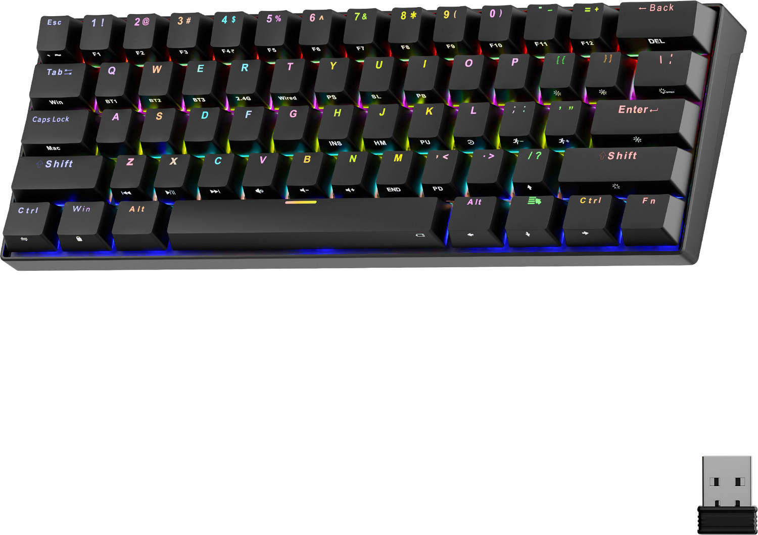 Image of ZEBRONICS Zeb-MWK 1 (Black) Bluetooth, Wired USB, Wireless Laptop-size Gaming Keyboard Compatible with Desktop, Laptop, iPad, Mac, Tablet Tri-Mode, Rechargeable, N-Key Rollover, Linear Red Switches, 1000Hz Polling Rate,61 Keys, Mechanical