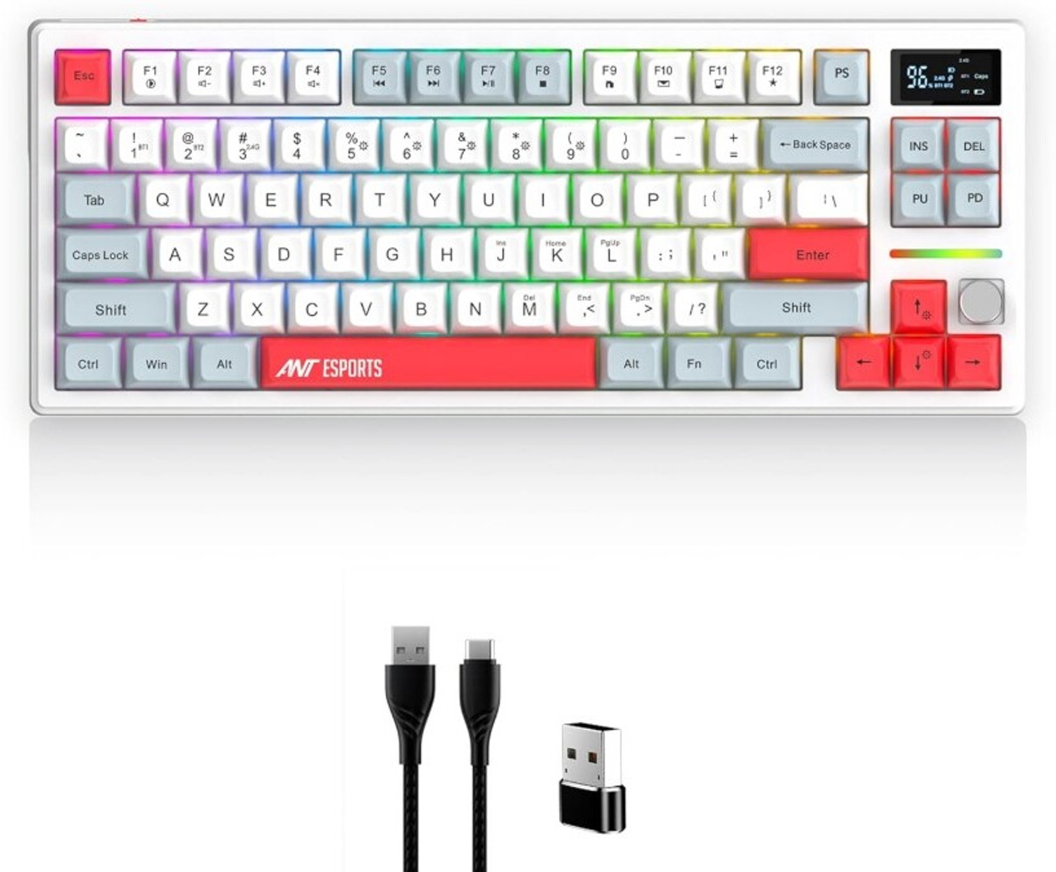 Image of Ant Esports Apex 200 - White Wireless, Wired USB, Bluetooth Tenkeyless Gaming Keyboard Compatible with Mac, iPad, Tablet