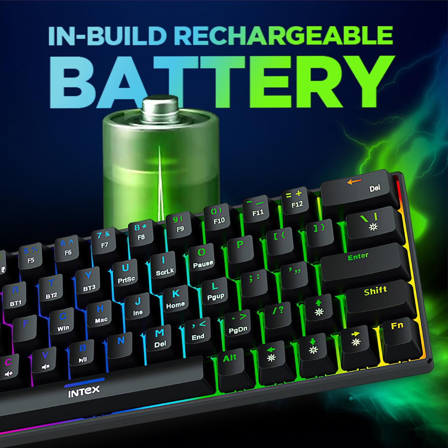 Image of Intex Caliber Pro Keyboard RGB LED light Mechanical blue switch IT-WLKB011 Wireless Standard Gaming Keyboard Compatible with Desktop, Laptop, Mac Caliber Pro