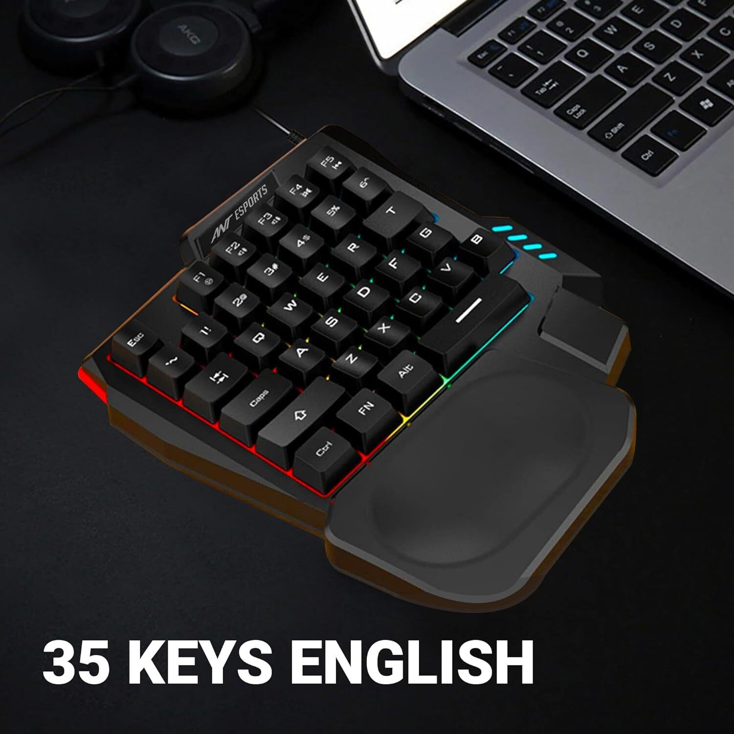 Image of Ant Esports MK1001 One Handed RGB Backlit 35 Keys Gaming Wired USB Handheld Gaming Keyboard Compatible with Desktop, Laptop, Mac with 35 Keys Layout, Backlit LED Illumination (Black)