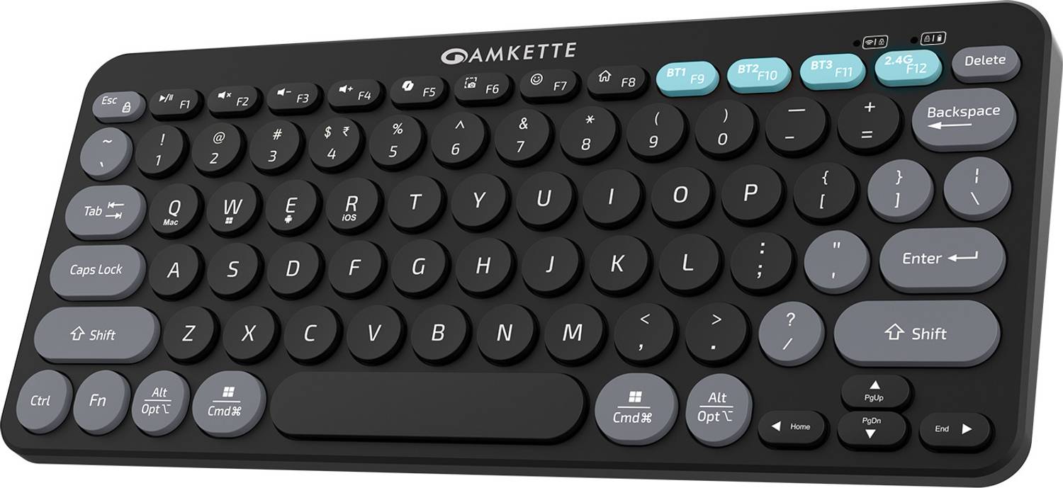 AMKETTE Optimus BT Plus 4 in 1 Bluetooth, Wireless Standard Laptop Keyboard Compatible with Desktop, Laptop, Tablet, iPad, Mac with Multi-Device Bluetooth, 12-inch Tablet & Smartphone Slot