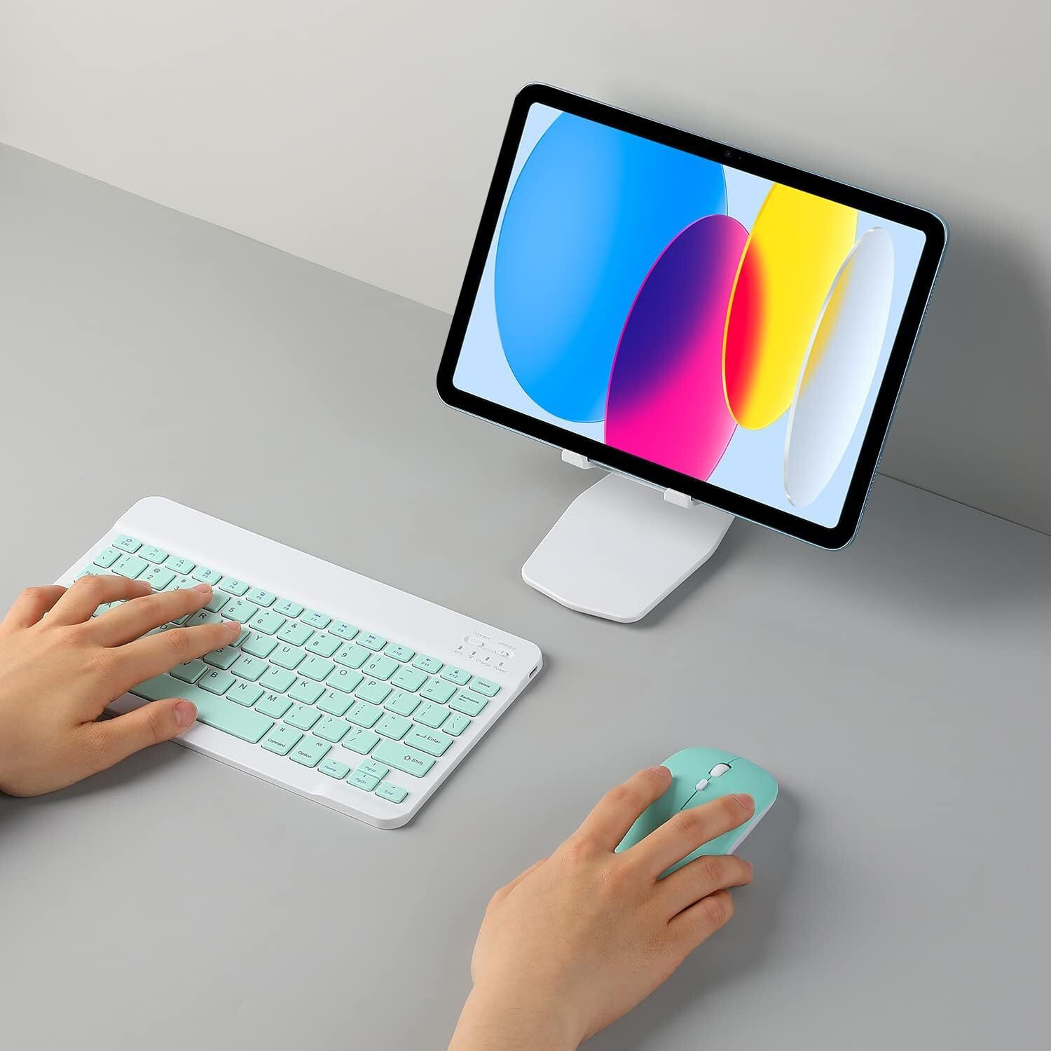 Image of RuhZa Rechargeable Bluetooth Keyboard and Mouse Combo for i-Pad, Ultra-Slim Portable Wireless Mouse Keyboard Laptop Accessory