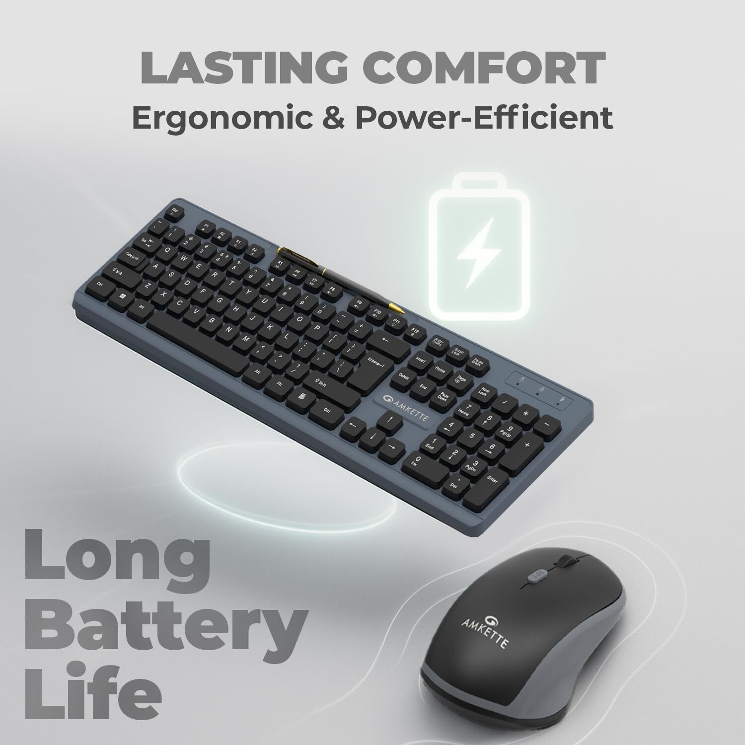 Image of AMKETTE Primus NXT Wireless Keyboard & Mouse Combo, 2.4GHz, 3200 DPI, Silent Keys Wireless Standard Laptop Keyboard Compatible with Desktop, Laptop, Mac