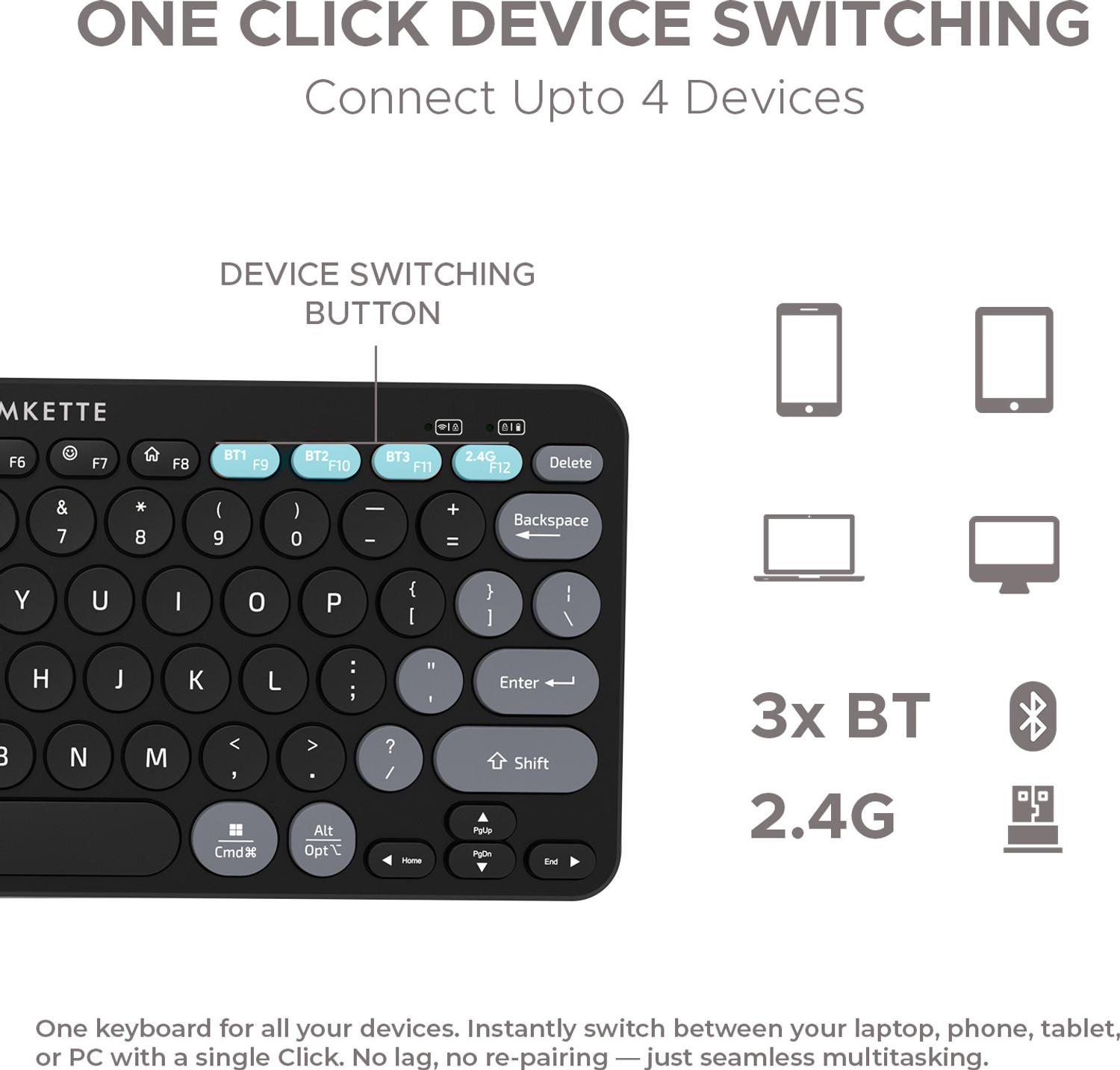 Image of AMKETTE Optimus BT Plus 4 in 1 Bluetooth, Wireless Standard Laptop Keyboard Compatible with Desktop, Laptop, Tablet, iPad, Mac