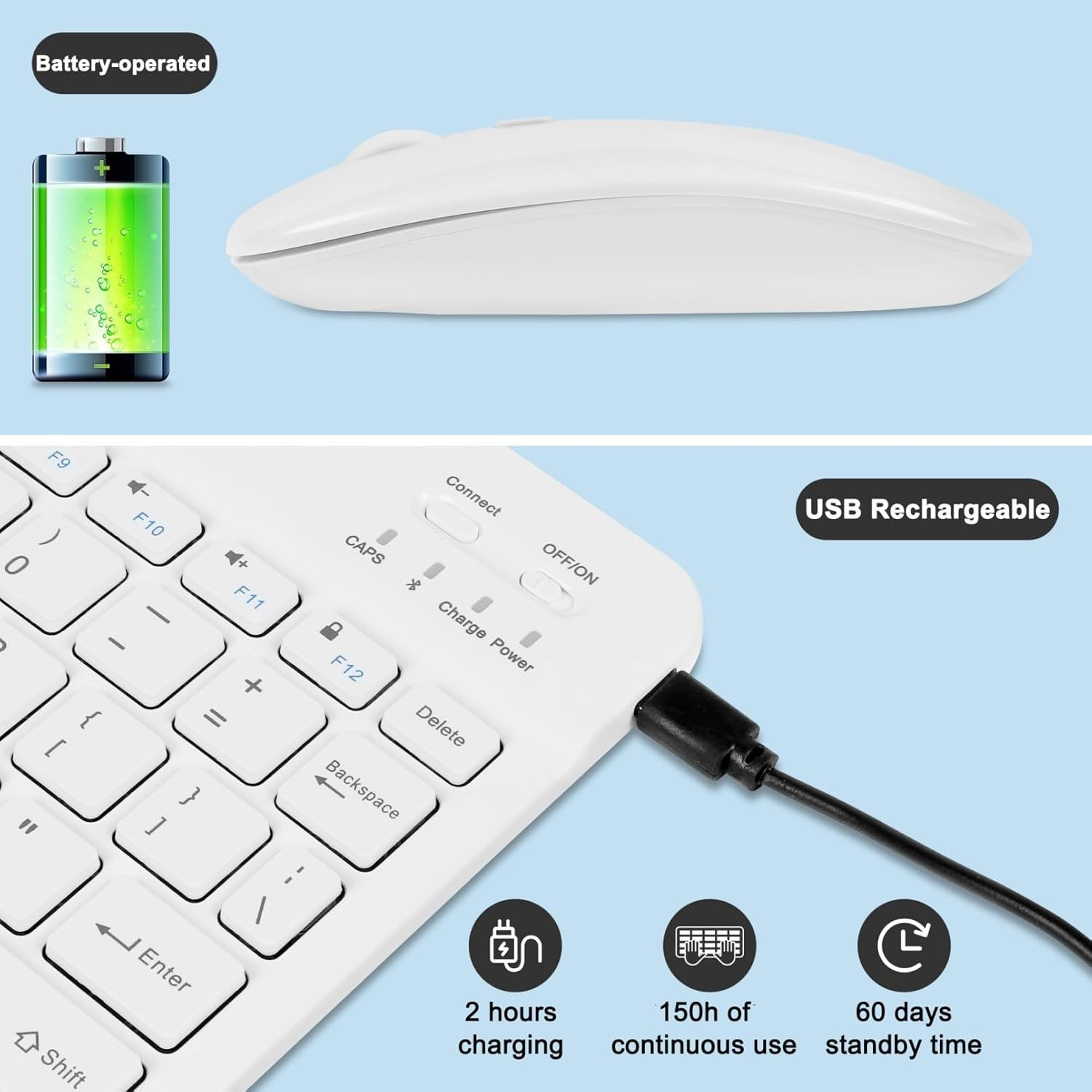 Image of Chaebol Bluetooth Keyboard and Mouse Combo Rechargeable Portable Wireless Bluetooth, Wireless Laptop-size Laptop Keyboard Compatible with Tablet, Desktop, iPad, Laptop