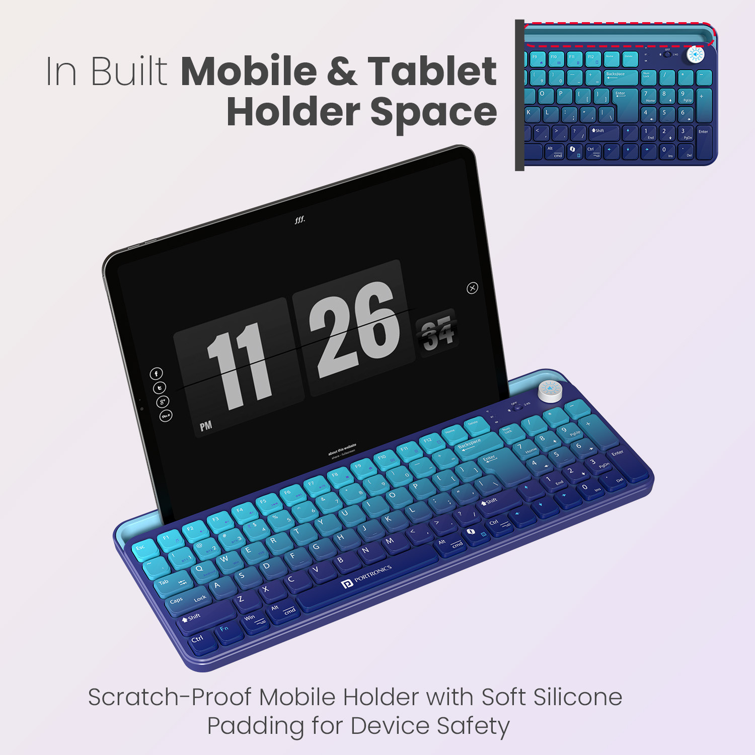 Image of Portronics Bubble 4.0 Wireless Keyboard,BT,2.4GHz,Rechargeable Battery, Volume Control Knob Bluetooth, Wireless Standard Laptop Keyboard Compatible with Laptop, Desktop