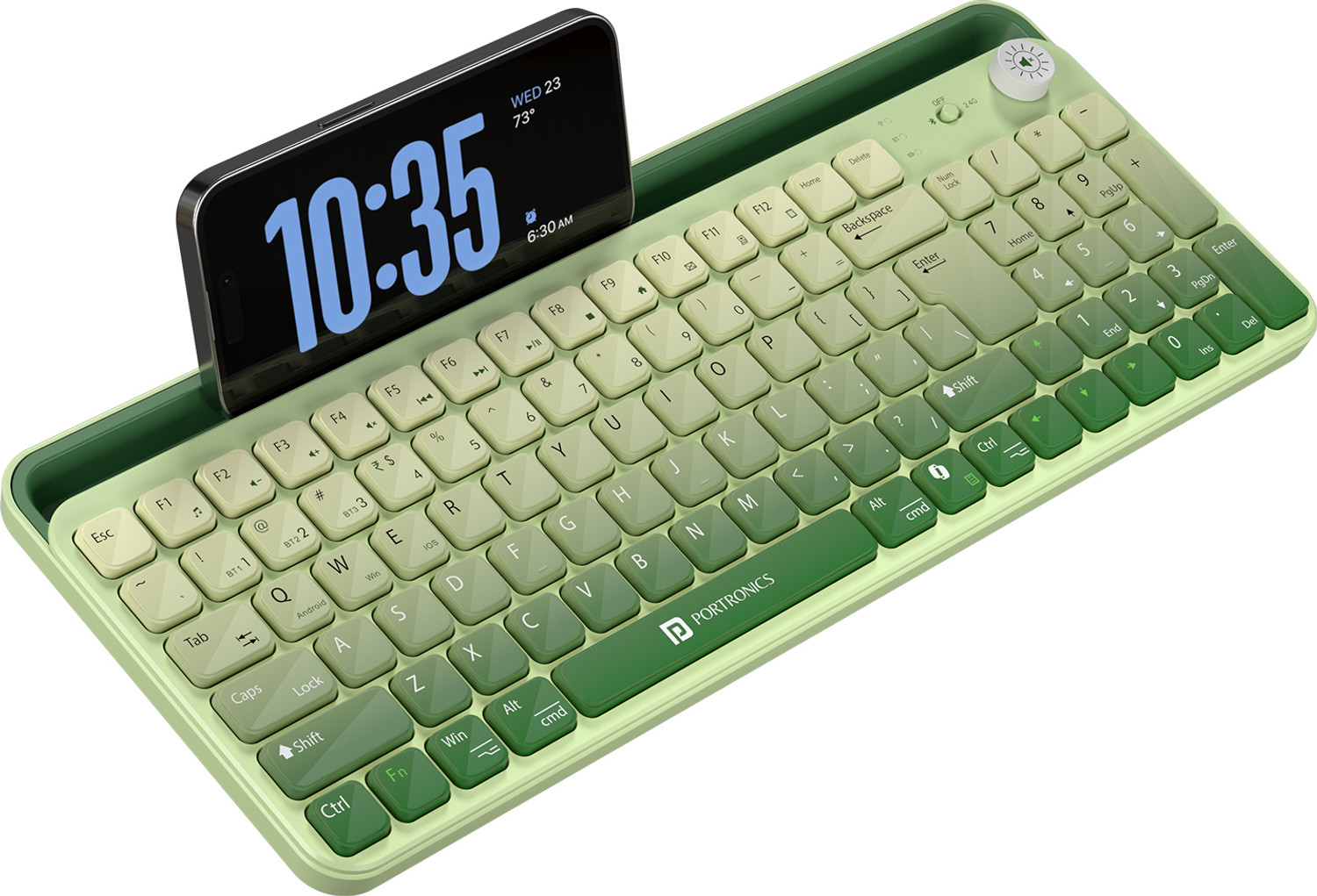 Image of Portronics Bubble 4.0 Wireless Keyboard,BT,2.4GHz,Rechargeable Battery, Volume Control Knob Bluetooth, Wireless Standard Laptop Keyboard Compatible with Laptop, Desktop