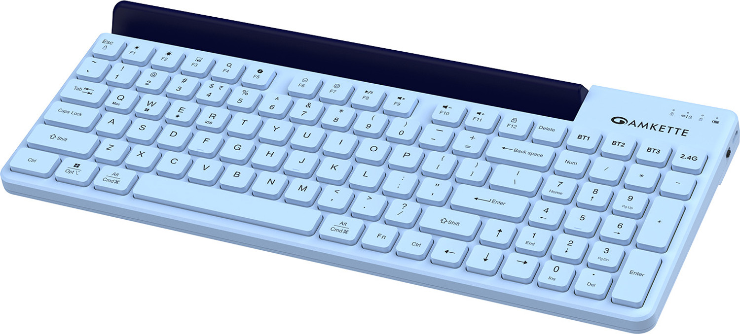 Image of AMKETTE Optimus 2, 4 in 1 Multi Device Type-C Rechargeable with Built-in Device Dock Bluetooth, Wireless Standard Laptop Keyboard Compatible with Desktop, Laptop, Tablet, iPad, Mac