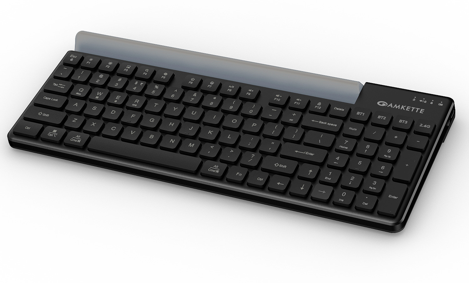 Image of AMKETTE Optimus 2, 4 in 1 Multi Device Type-C Rechargeable with Built-in Device Dock Bluetooth, Wireless Standard Laptop Keyboard Compatible with Desktop, Laptop, Tablet, iPad, Mac