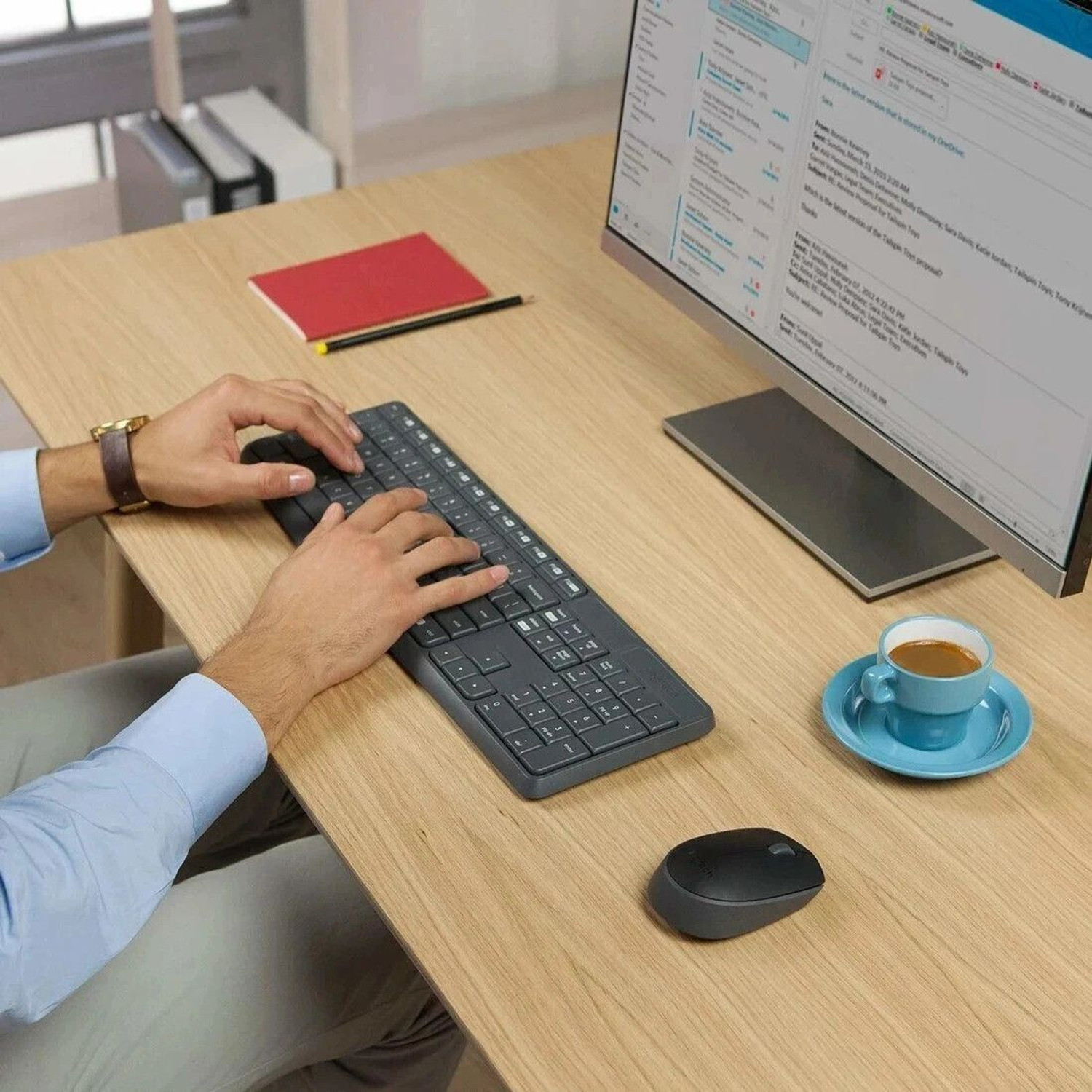 Image of Logitech MK235 Full-Sized, 15 FN Keys, 3-Year Battery Life Combo Mouse and Wireless Standard Laptop Keyboard Compatible with Desktop, Laptop, Mac 2.4 GHz Wireless Unifying USB Receiver, Compatible with PC,