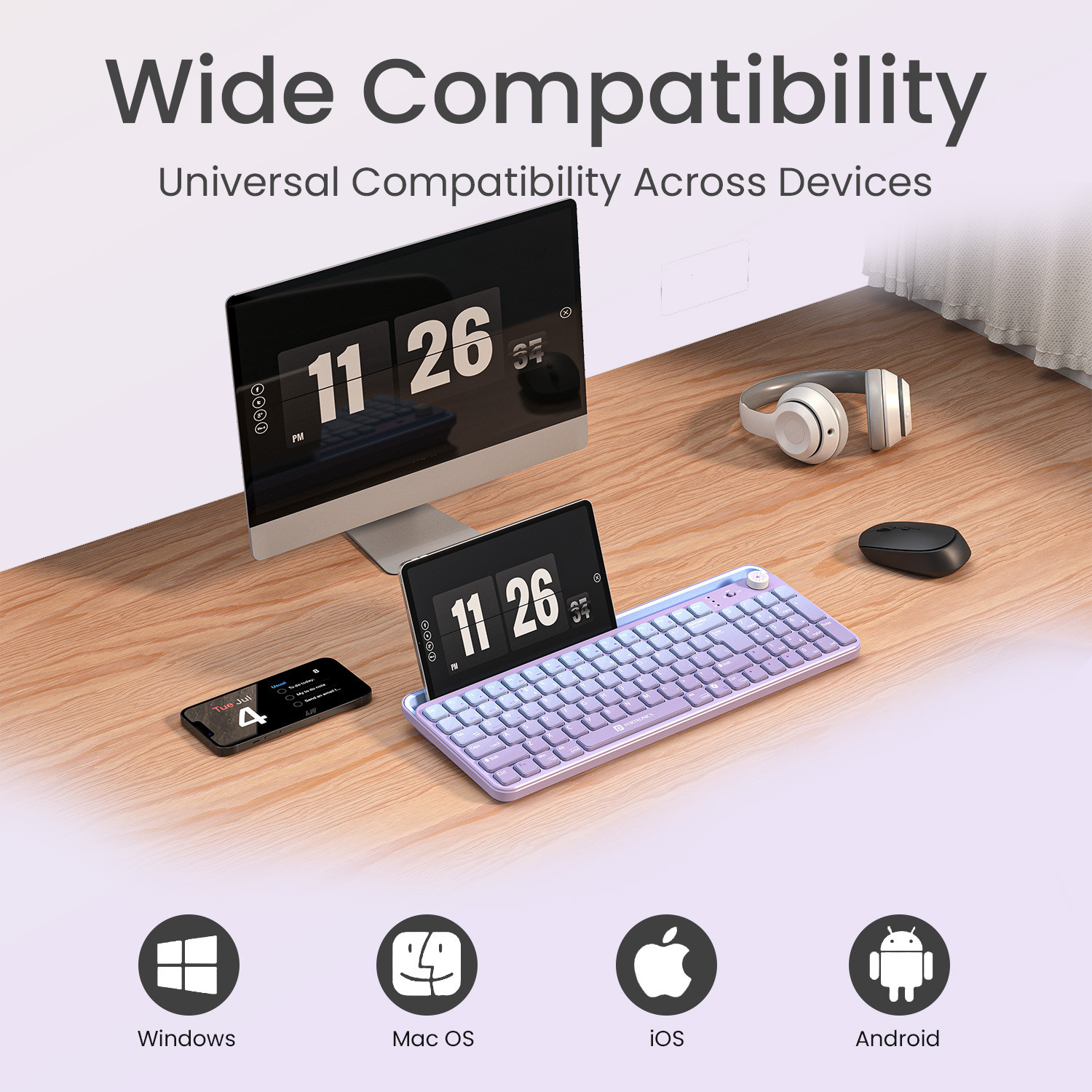 Image of Portronics Bubble 4.0 Wireless Keyboard,BT,2.4GHz,Rechargeable Battery, Volume Control Knob Bluetooth, Wireless Standard Laptop Keyboard Compatible with Laptop, Desktop
