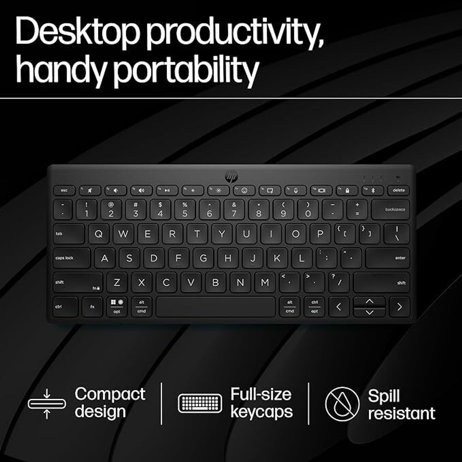 Image of HP 350 Compact Multi-Device Bluetooth Standard Multi-device Keyboard Compatible with Desktop, Laptop, Tablet, iPad, Mac connectivity (upto 3 devices) with 2 years battery life