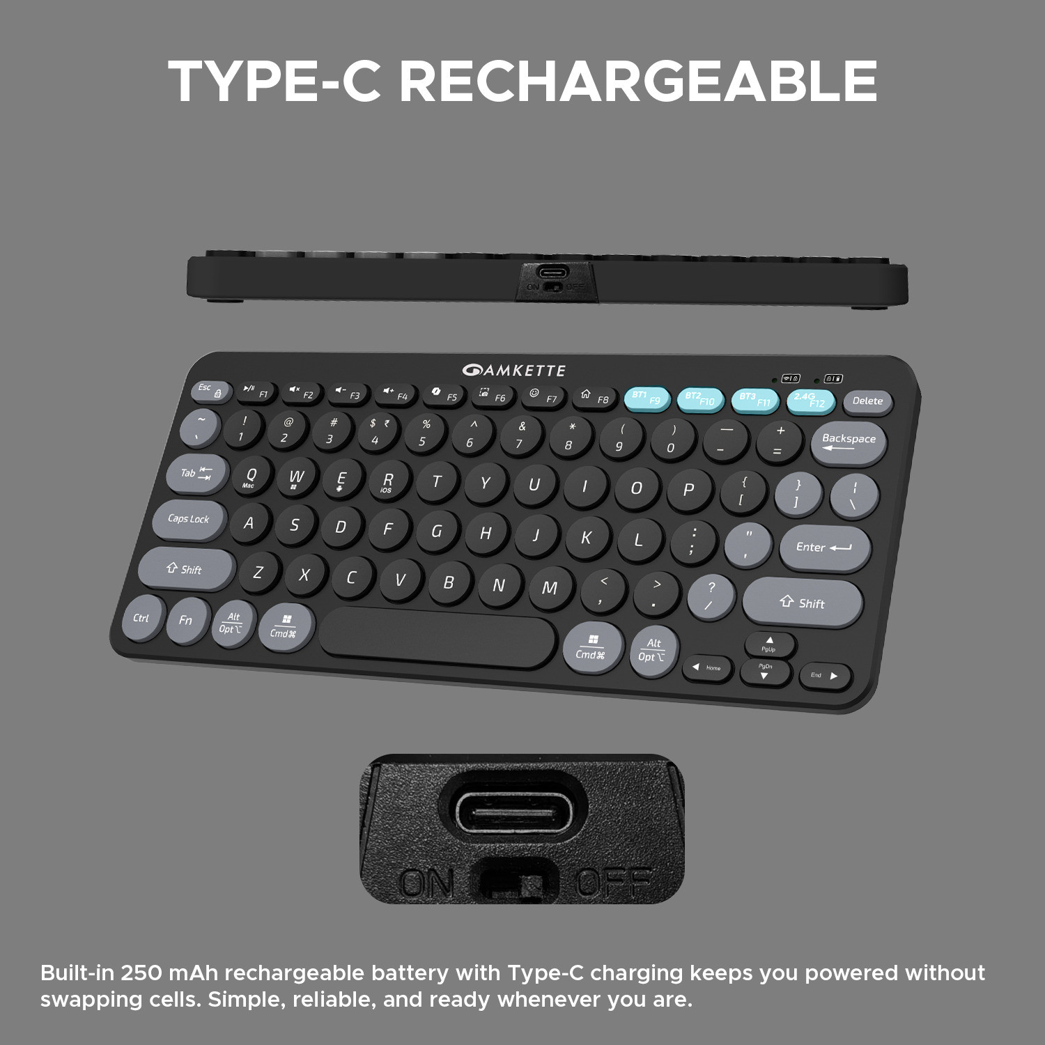 Image of AMKETTE Optimus BT Plus 4 in 1 Bluetooth, Wireless Standard Laptop Keyboard Compatible with Desktop, Laptop, Tablet, iPad, Mac