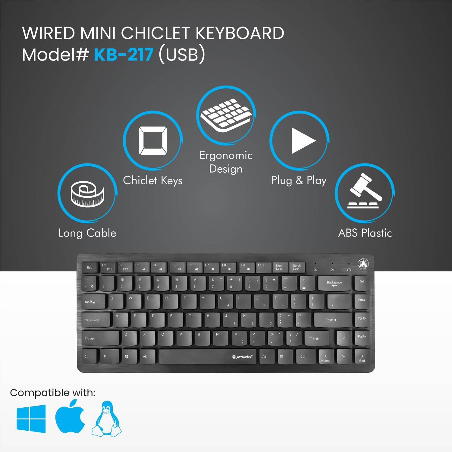 PRODOT 217m Mini Wired USB Keyboard - Image 3