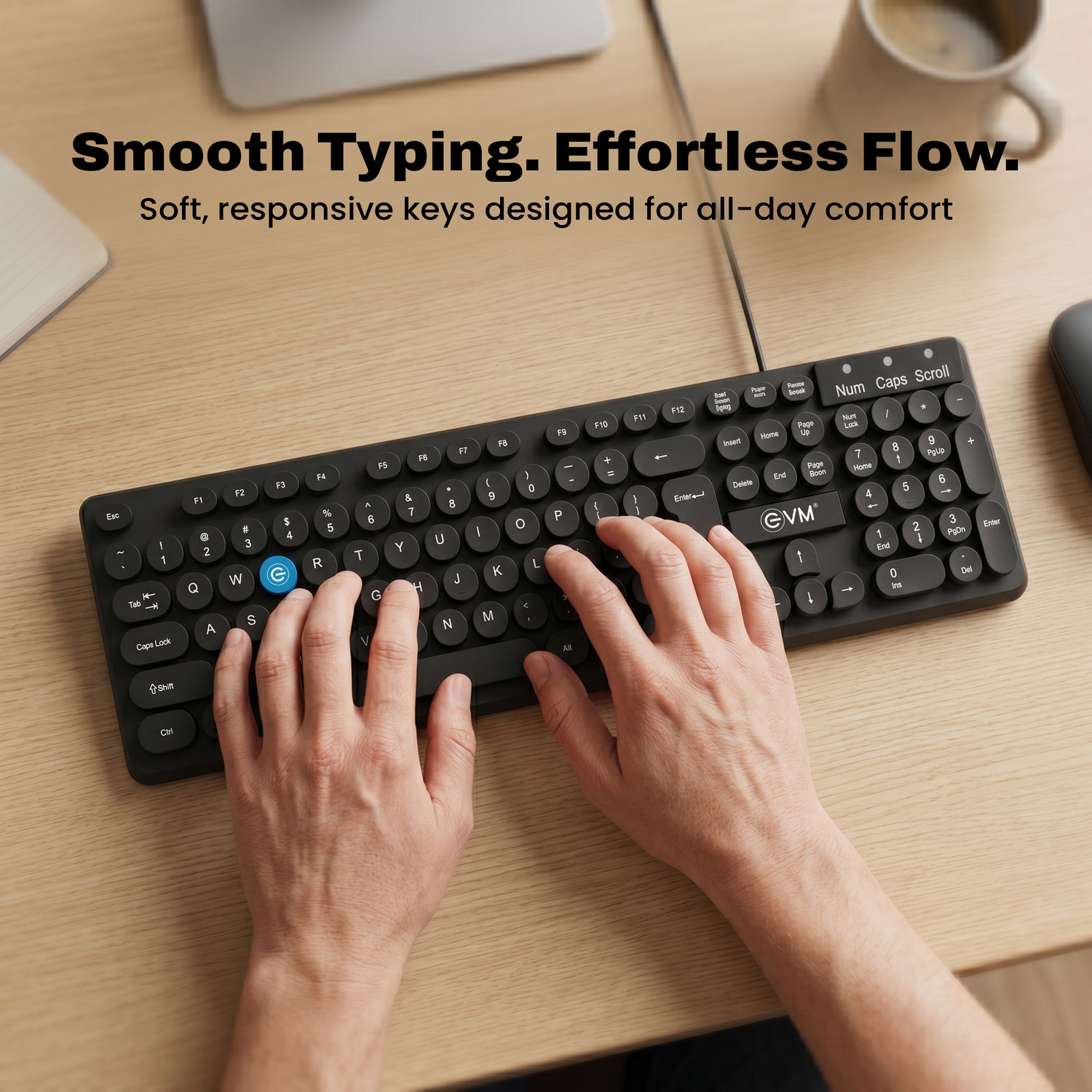 Image of EVM WDK-315 Wired USB Standard Laptop Keyboard Compatible with Desktop, Laptop, Mac 104-Key Spill-Resistant Rugged Design,High Performance
