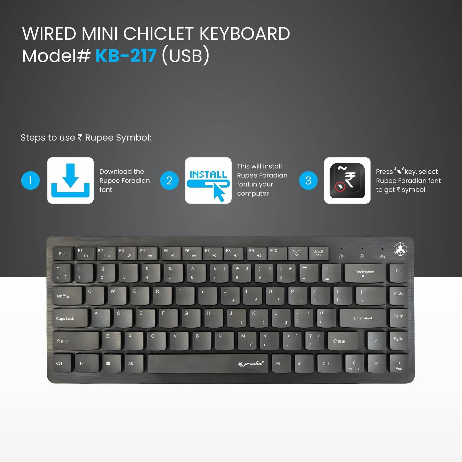 PRODOT 217m Mini Wired USB Keyboard - Image 5