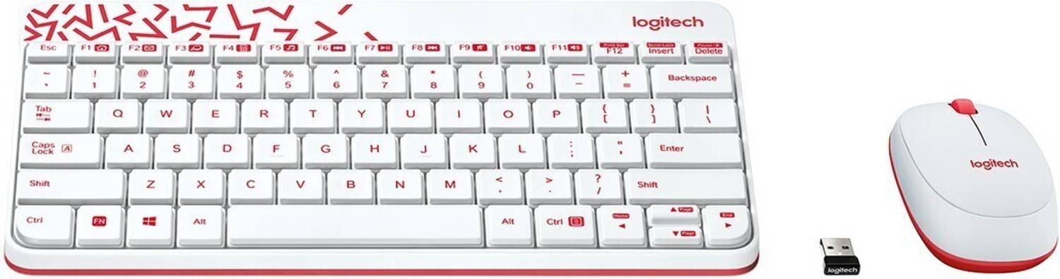 Logitech MK240 Wireless Keyboard and Mouse Combo (White&Vivid Red