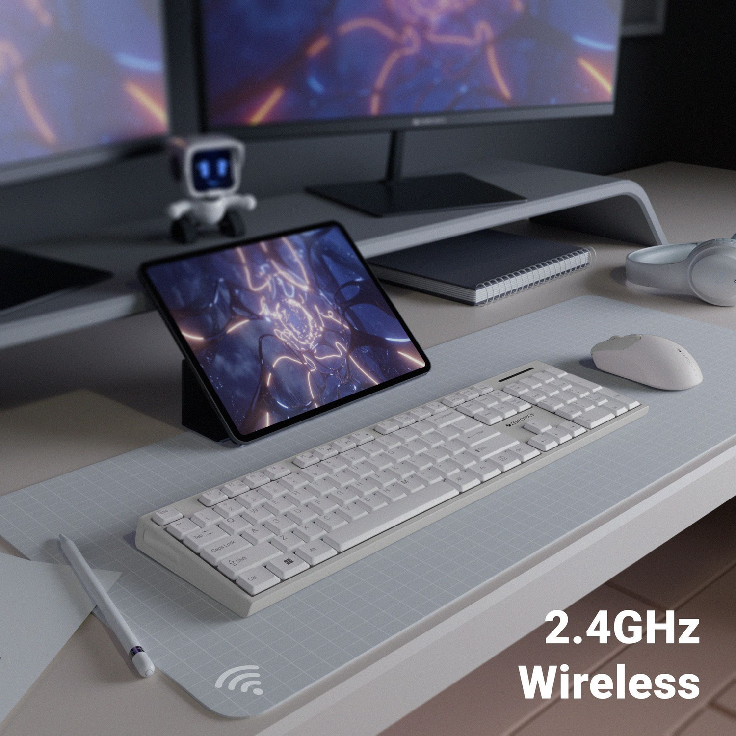 Image of ZEBRONICS Zeb-Companion 304 (White+Grey) Wireless Standard Laptop Keyboard Compatible with Laptop